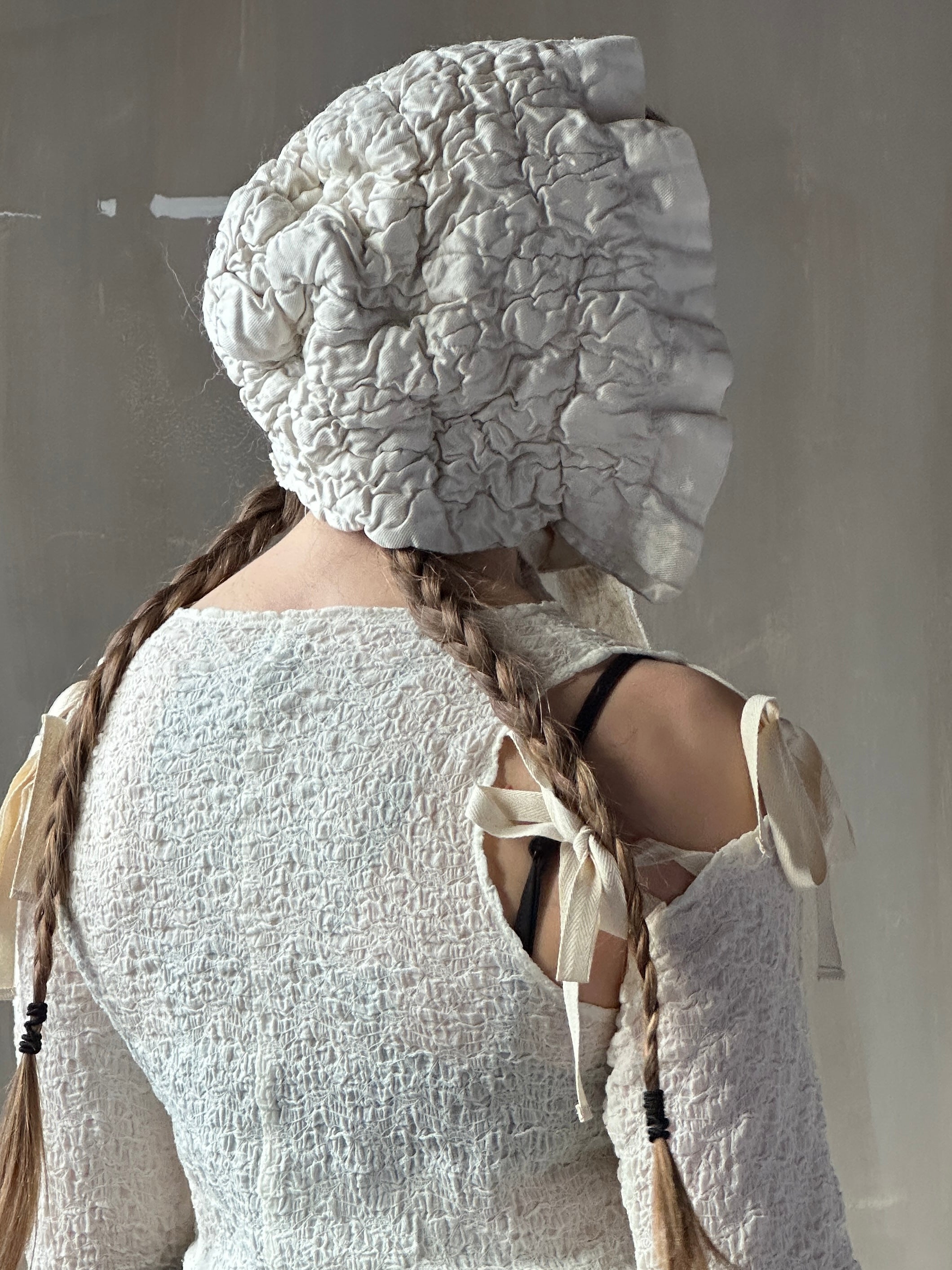 Winter 26: Ivory Silk Chaos-Quilted Bonnet (Pre-Order)