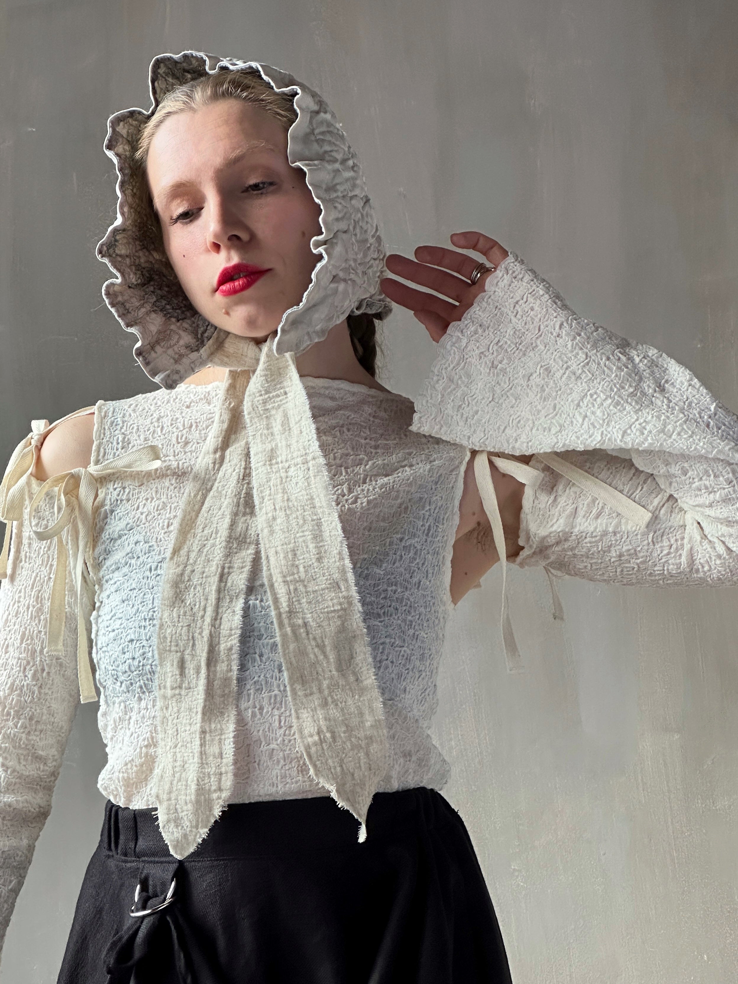 Winter 26: Ivory Silk Chaos-Quilted Bonnet (Pre-Order)