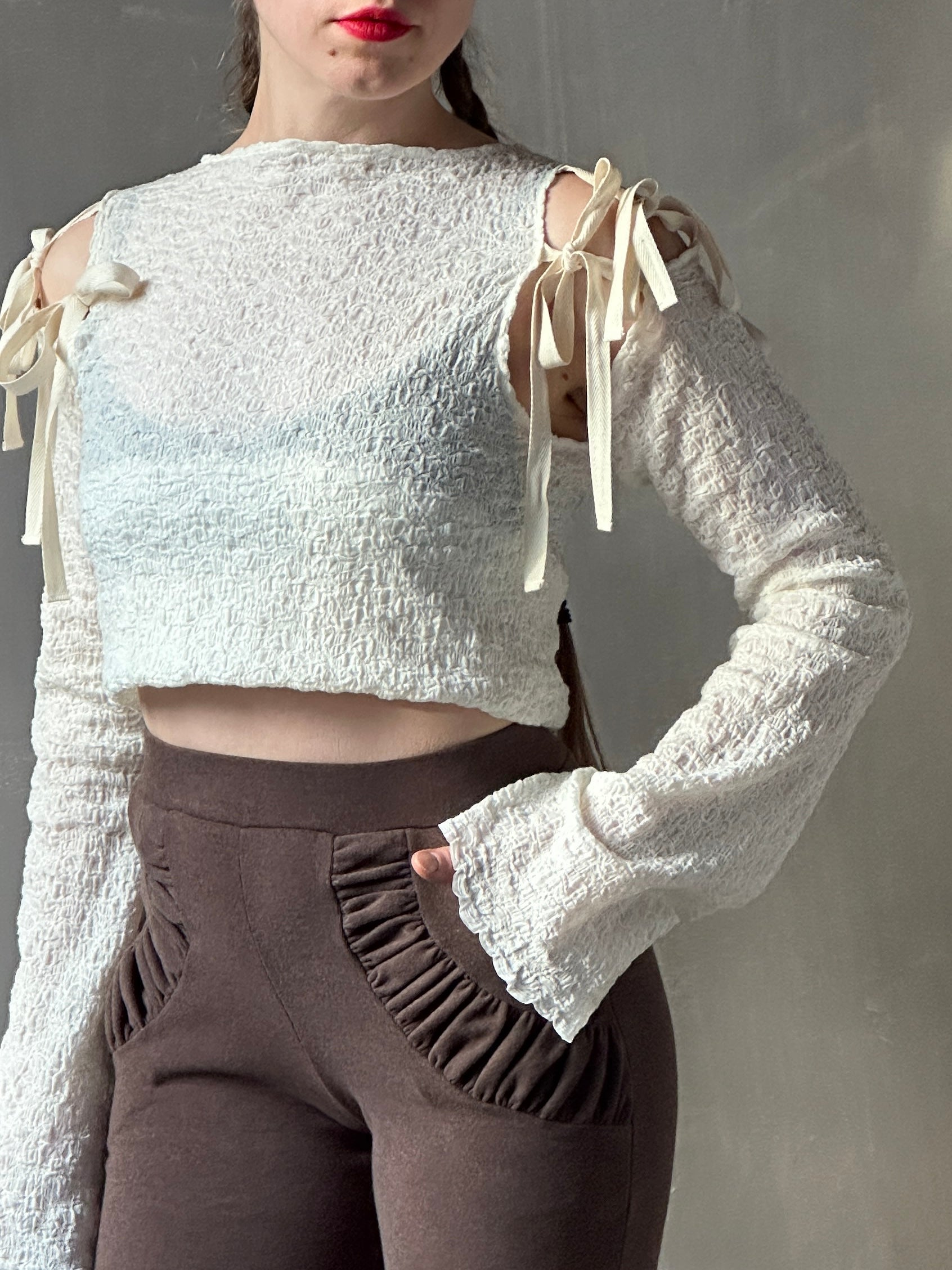 Winter '26: Detached Sleeve Top in Textured Cream Cotton (Pre-Order)