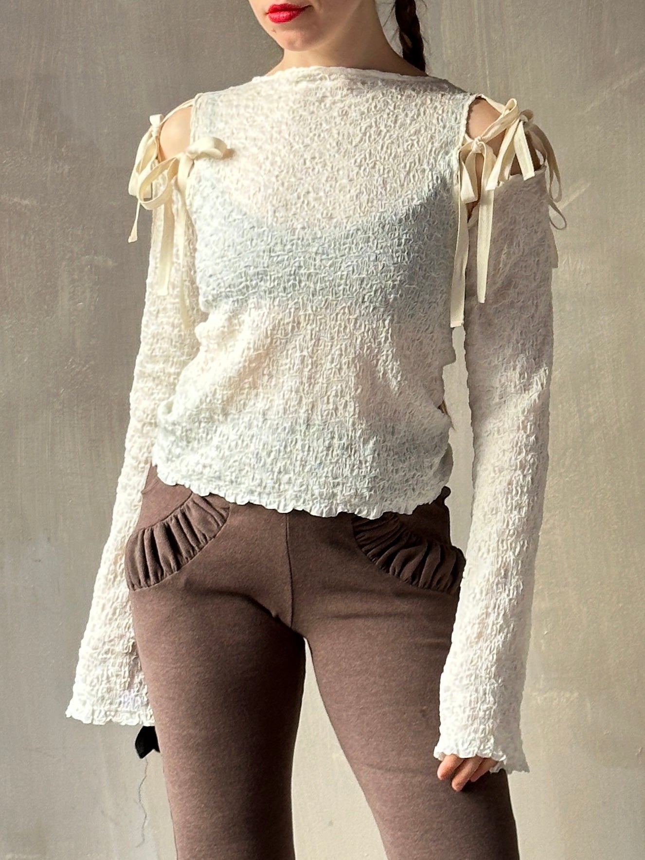Winter '26: Detached Sleeve Top in Textured Cream Cotton (Pre-Order)