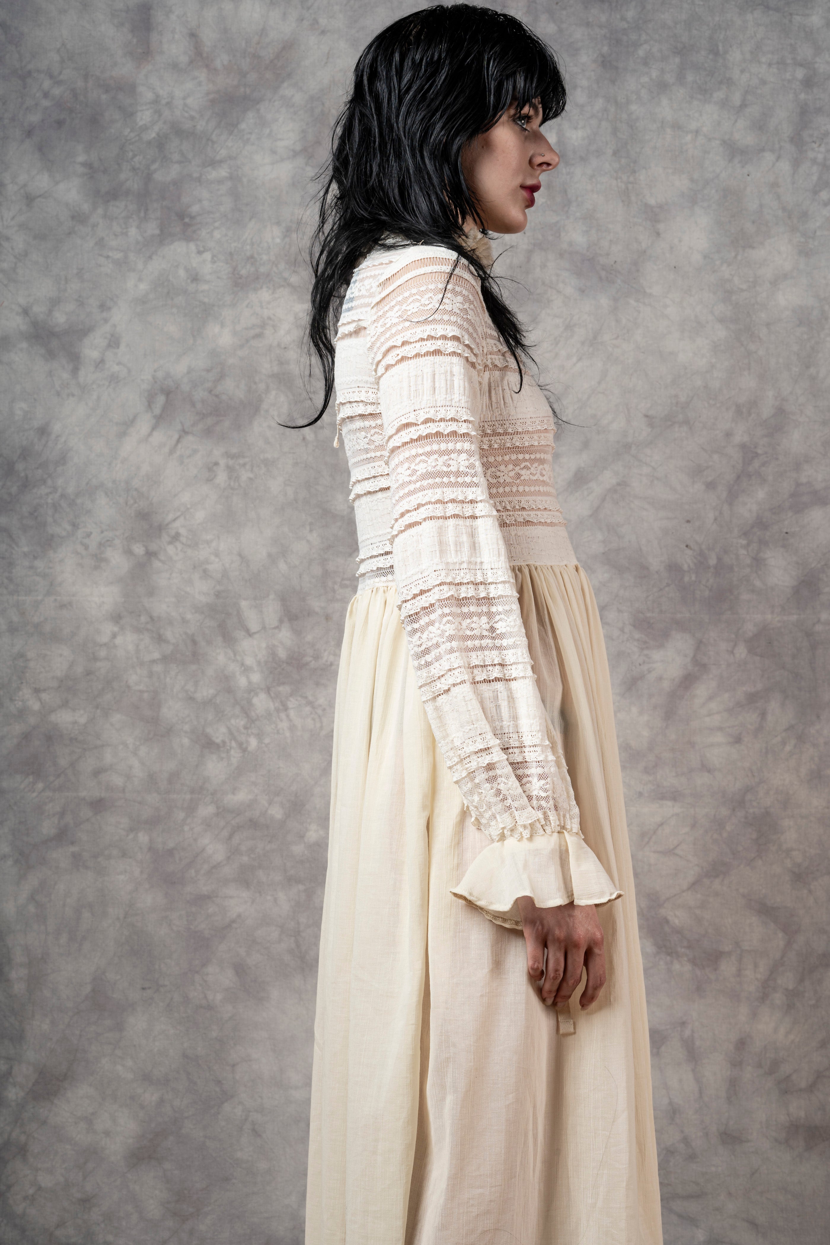Edith" Lace High Collar Dress in Ivory Edith" Lace High Collar Dress in Ivory
