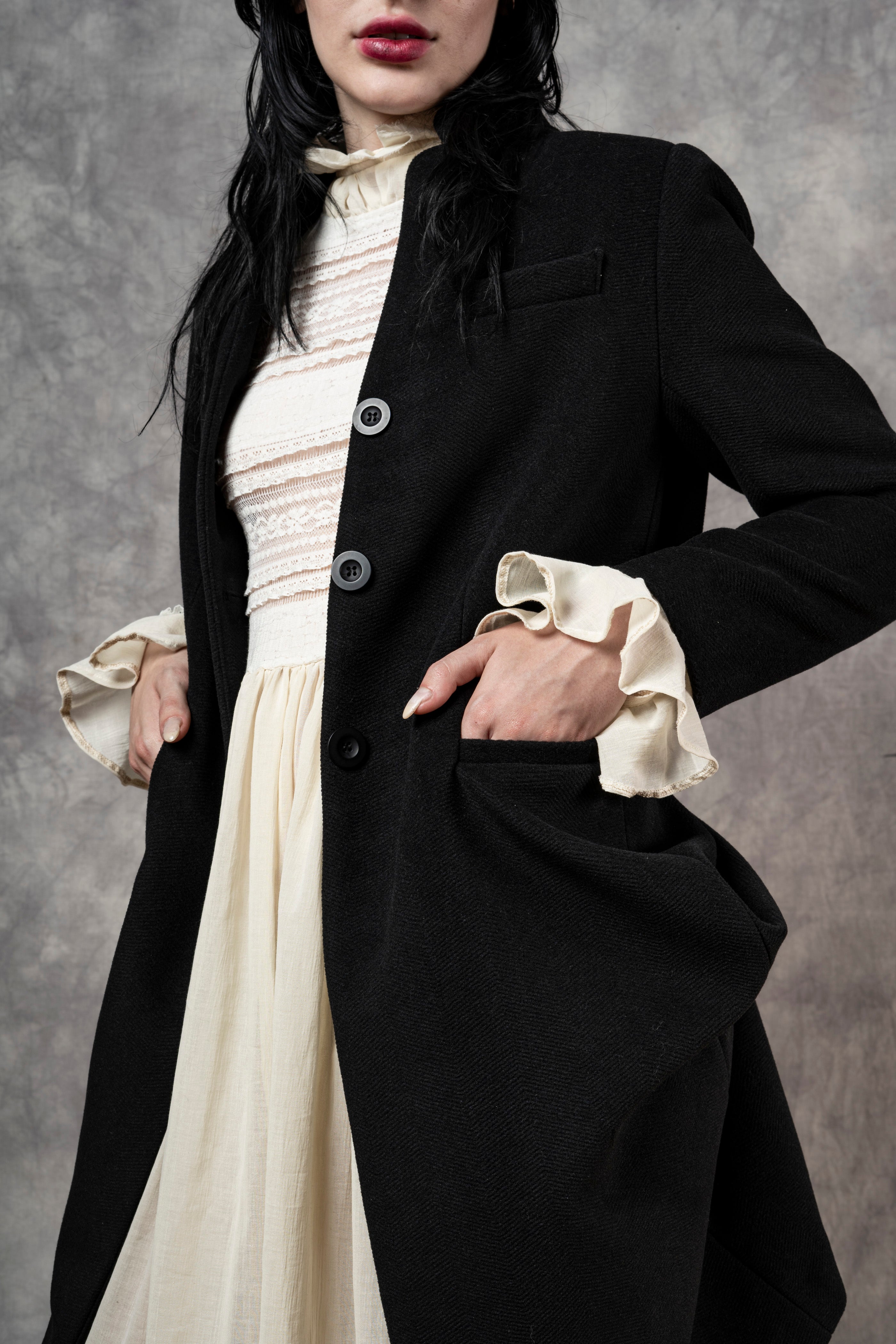 FW'24: Stand Collar Coat with Bustle