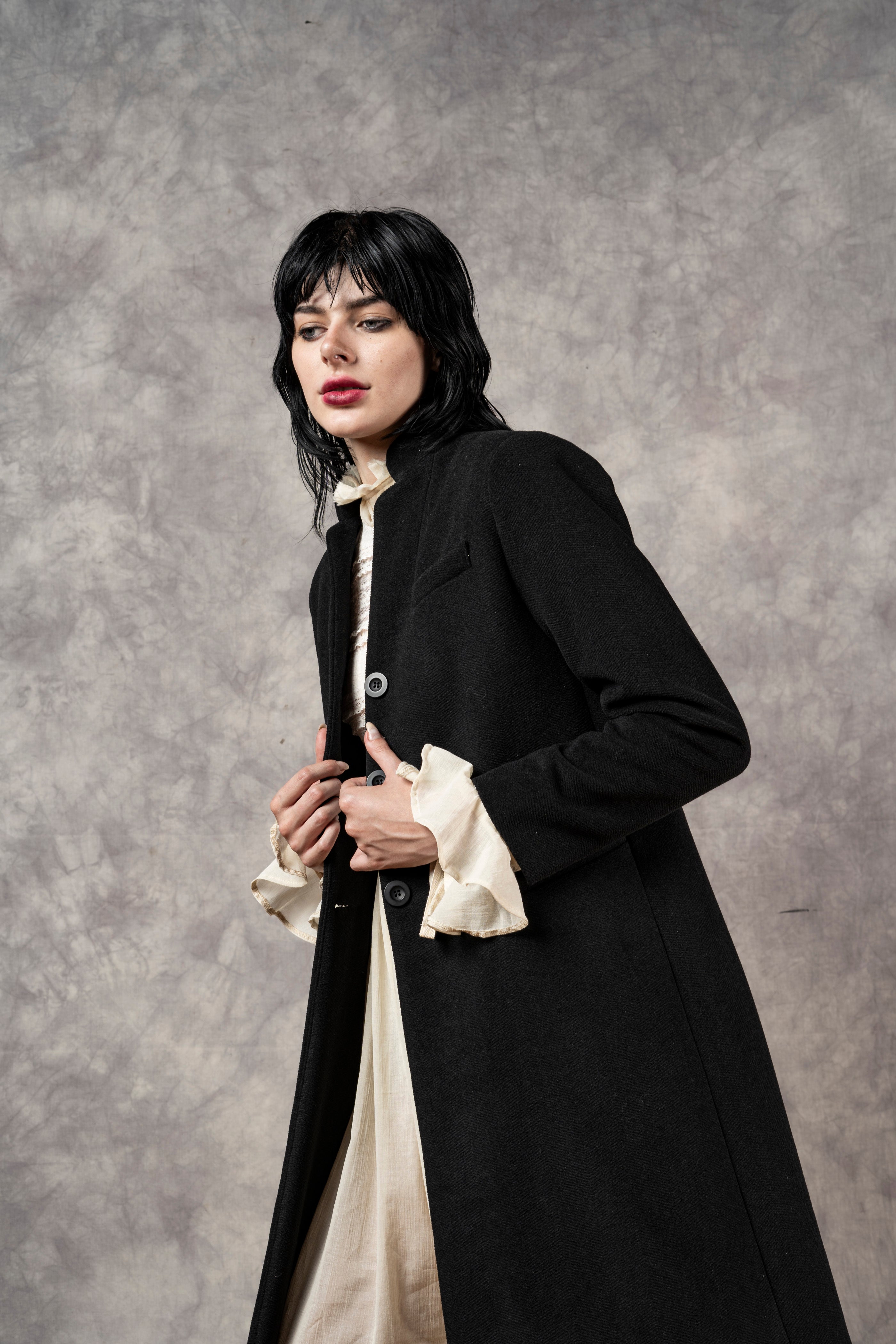 FW'24: Stand Collar Coat with Bustle
