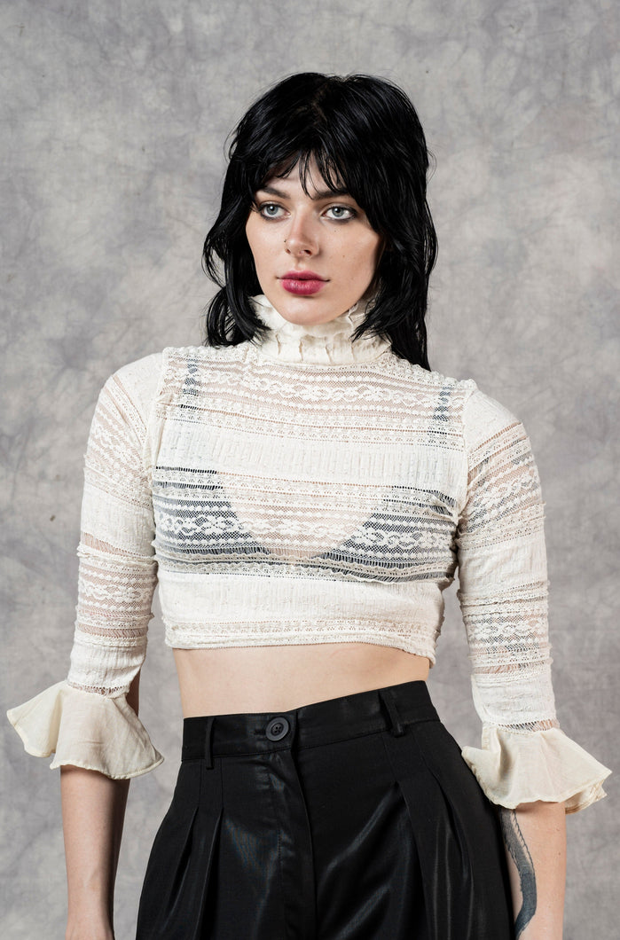 FW23 Lace High Collar Top In Ivory (Limited Edition)