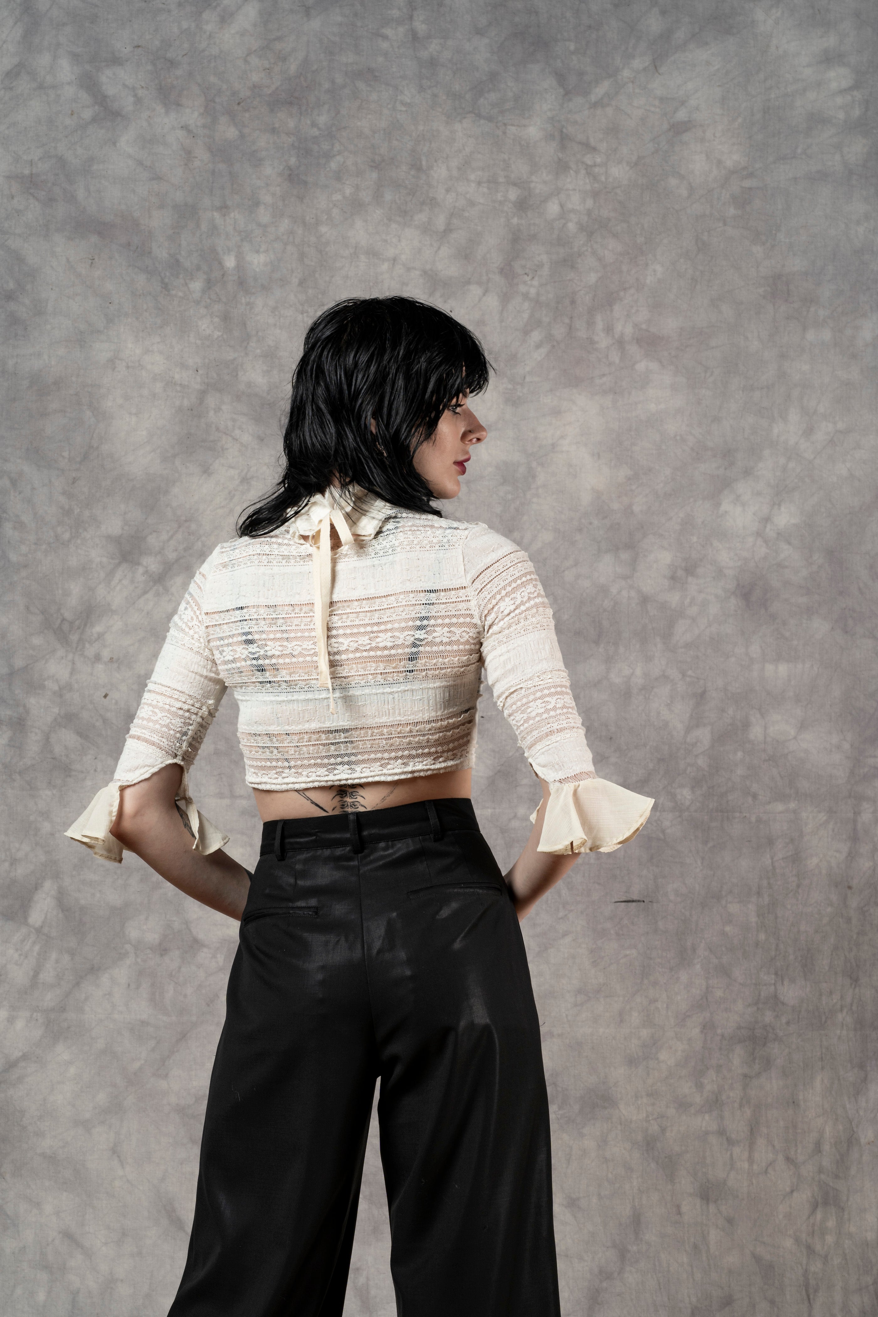 Lace High Collar Top In Ivory