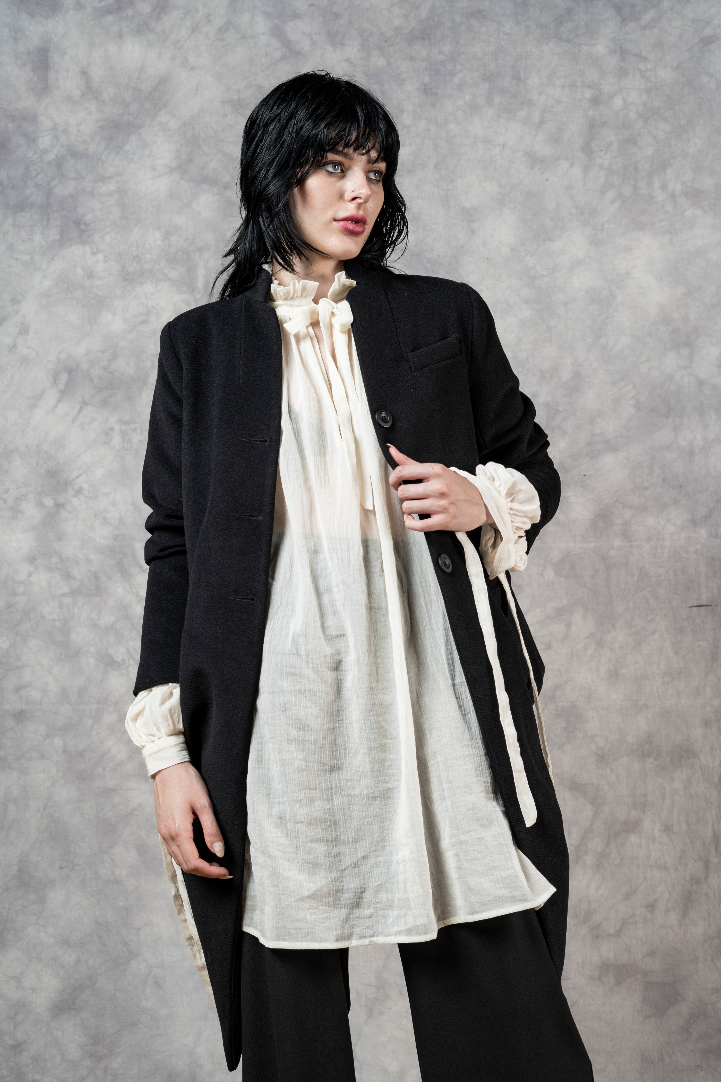 FW'24: Stand Collar Coat with Bustle