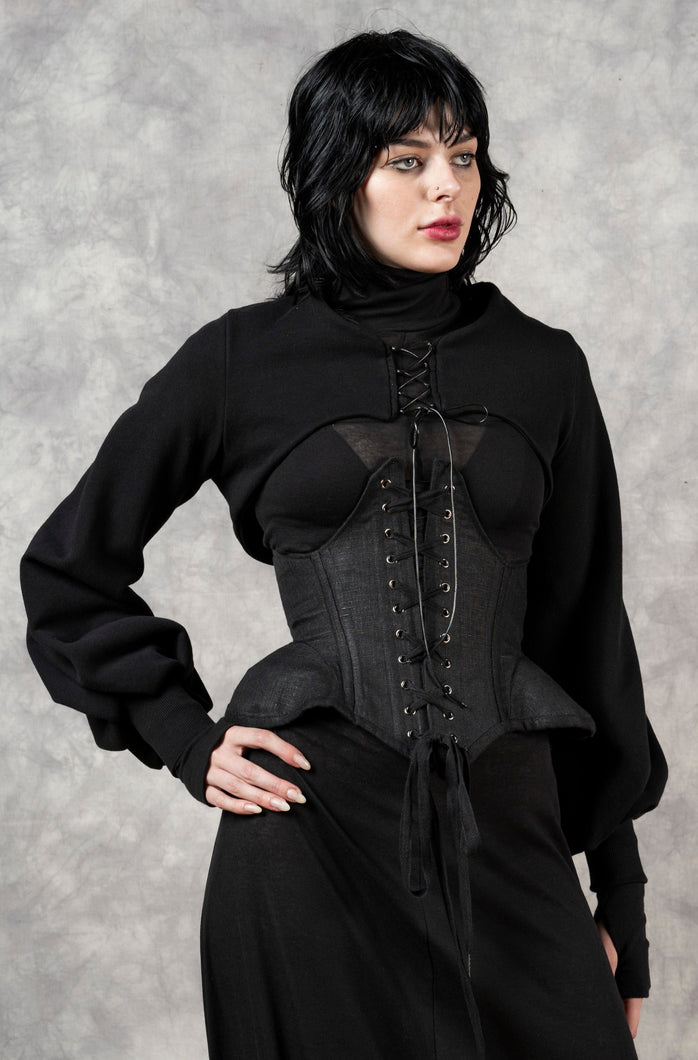 FW23 Underbust Pannier Corset in Black Linen (Pre-Order)