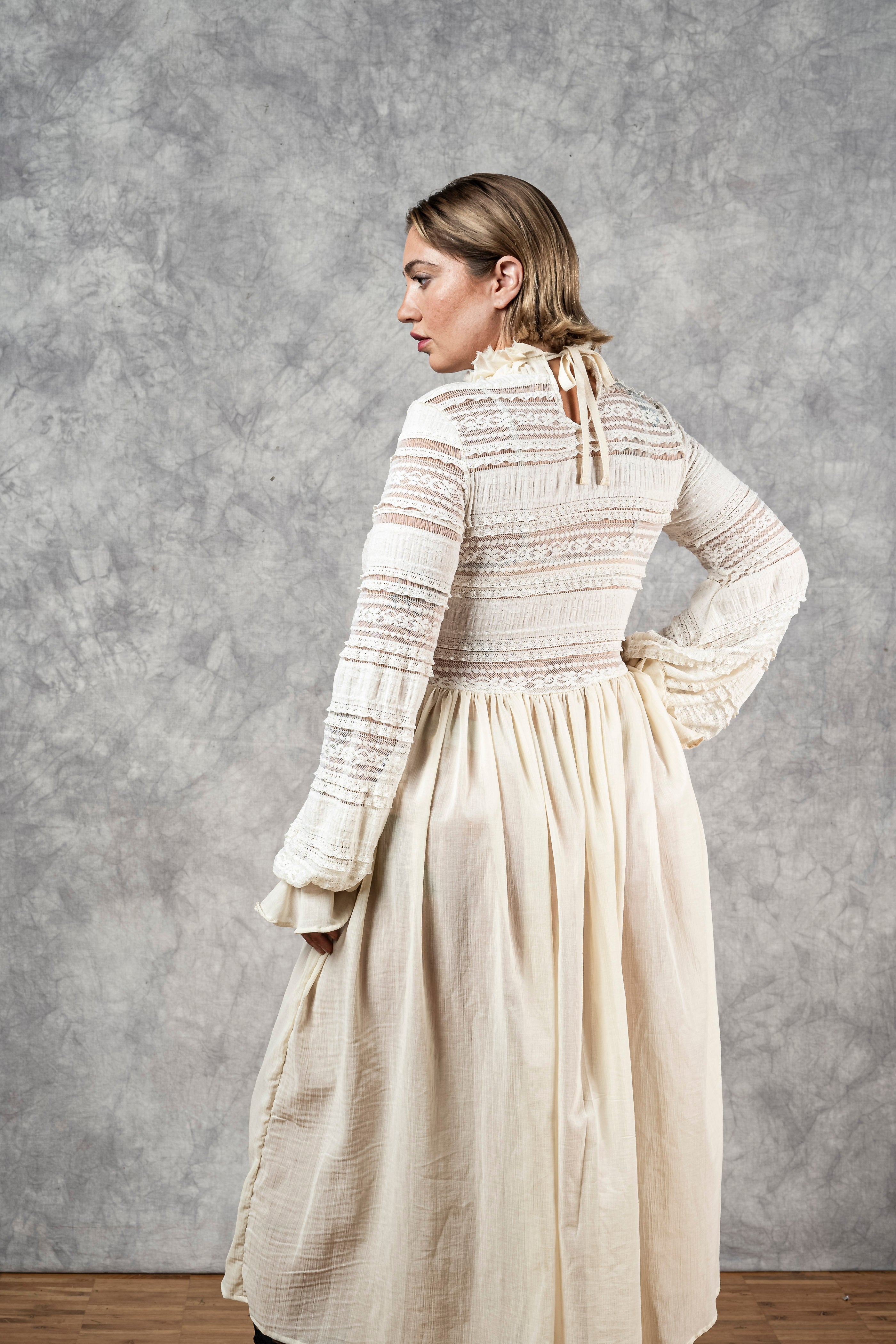 Edith" Lace High Collar Dress in Ivory Edith" Lace High Collar Dress in Ivory