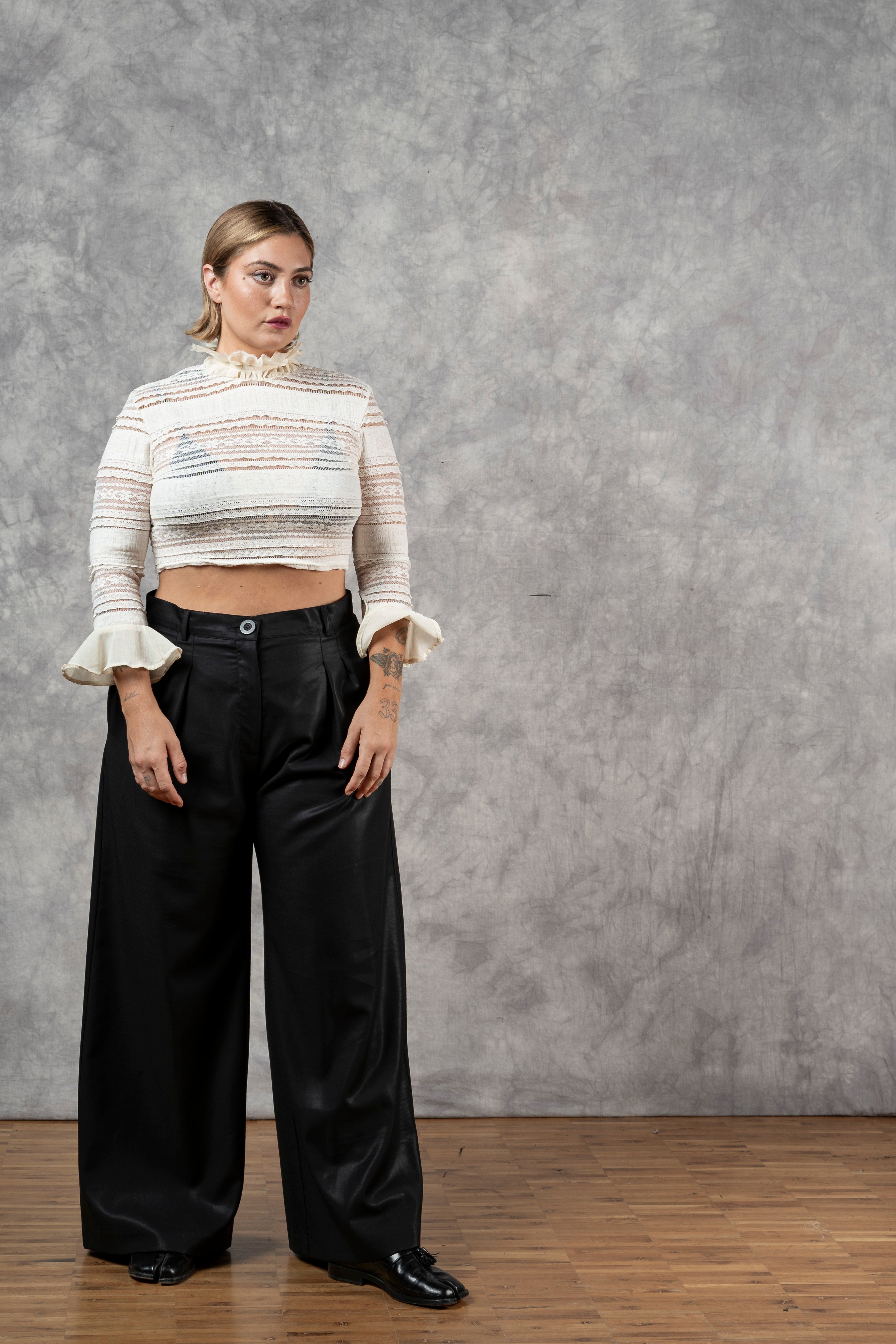 Lace High Collar Top In Ivory