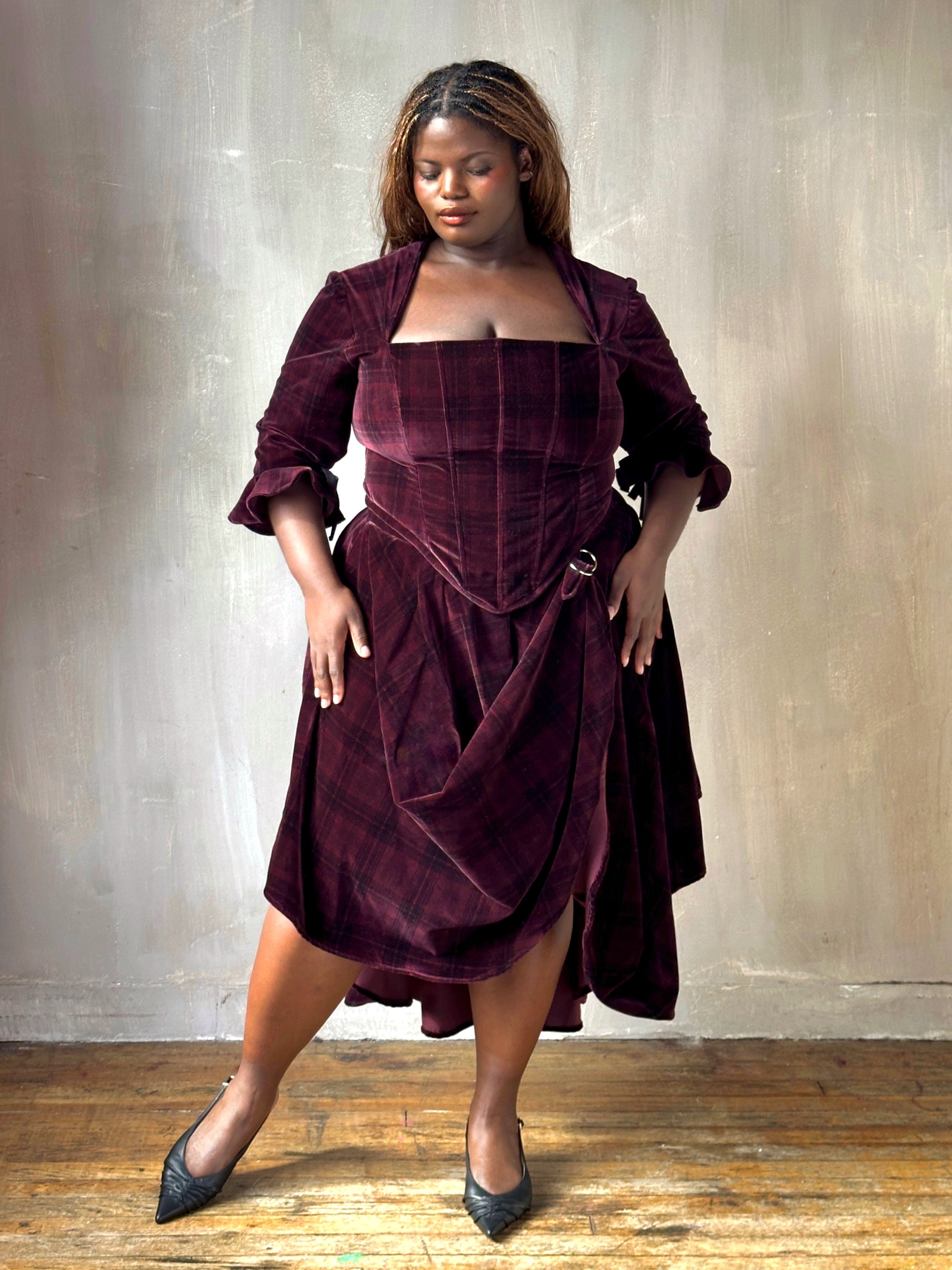 FW25: "Psyche" Pastorale Bodice and Skirt in Wine Tartan (Pre-Order)