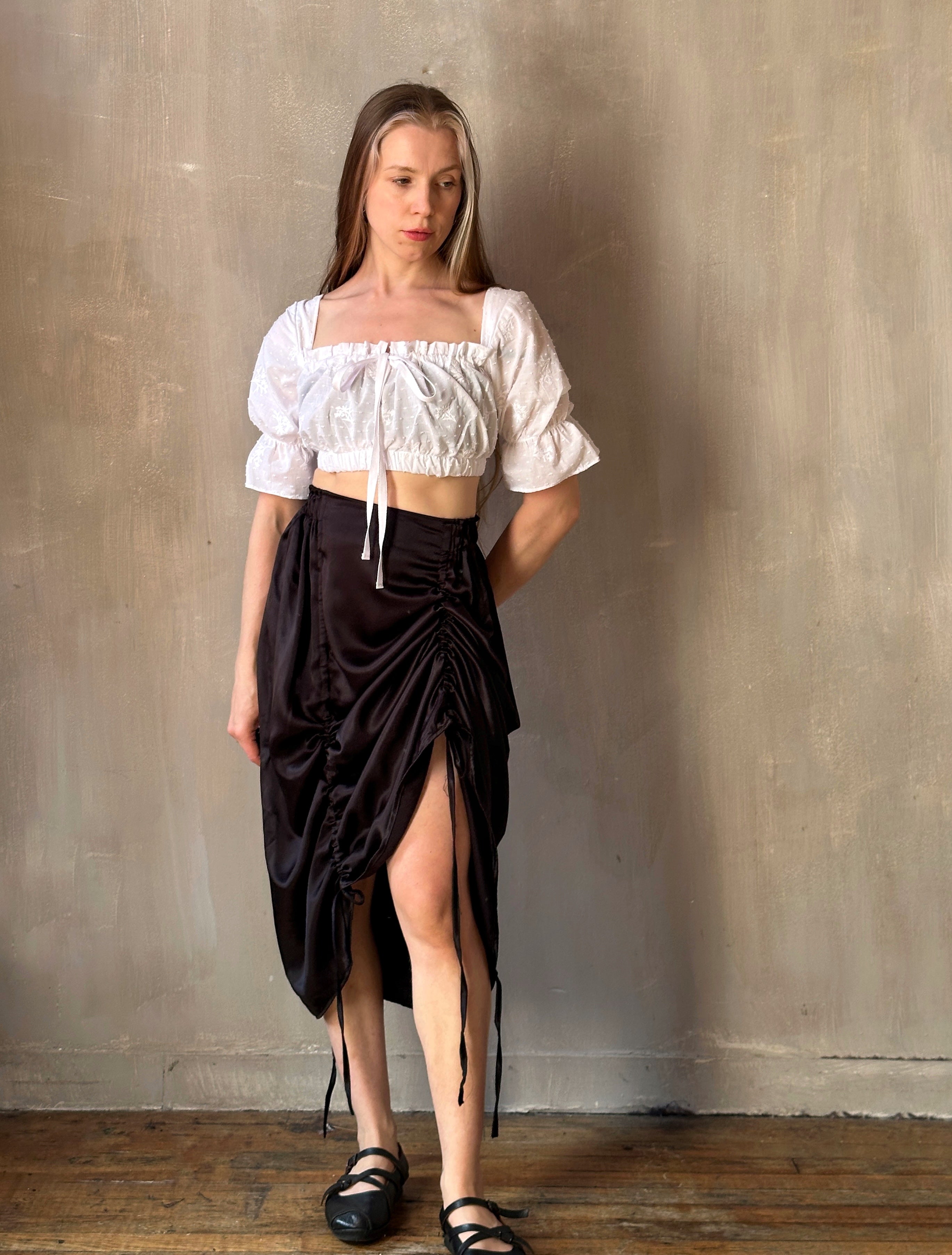 Spring '25: Drawstring Skirt in Black Satin
