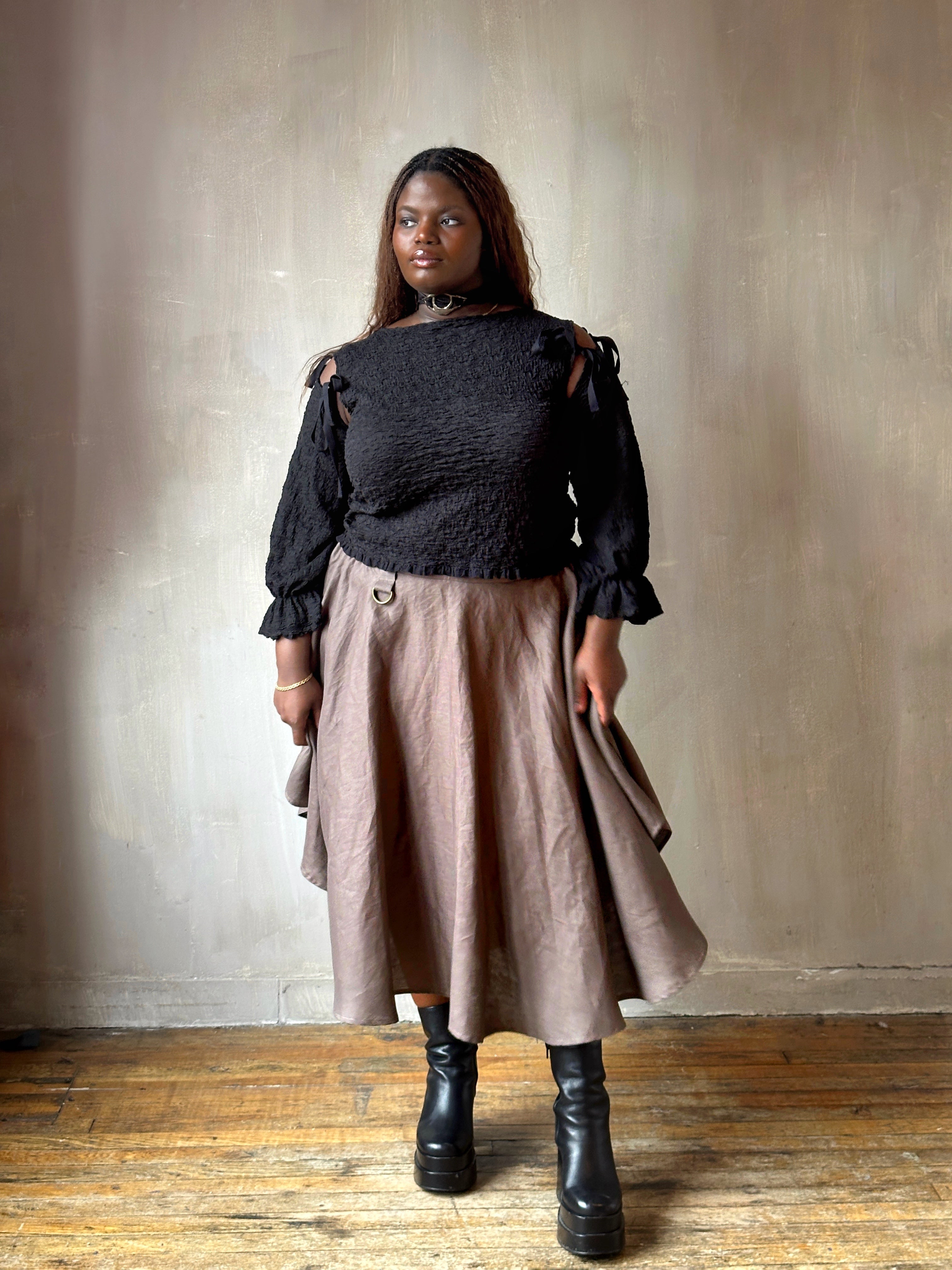 Spring '26: Pastorale Skirt w/Adjustable Hem in "Mauve Earth" Linen (Pre-Order, Limited Edition)