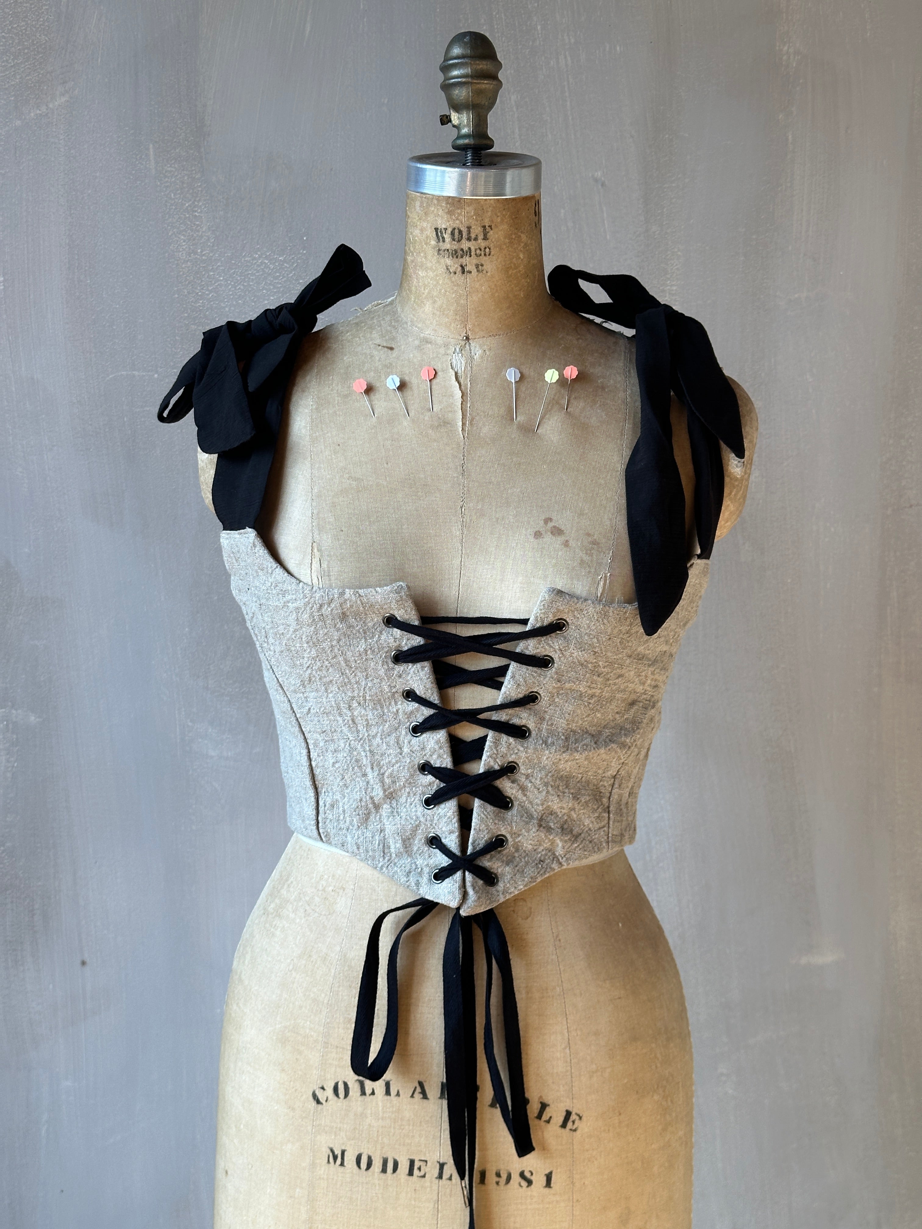 Contrast Corset Vest in Natural Crinkled Linen (Limited Edition)
