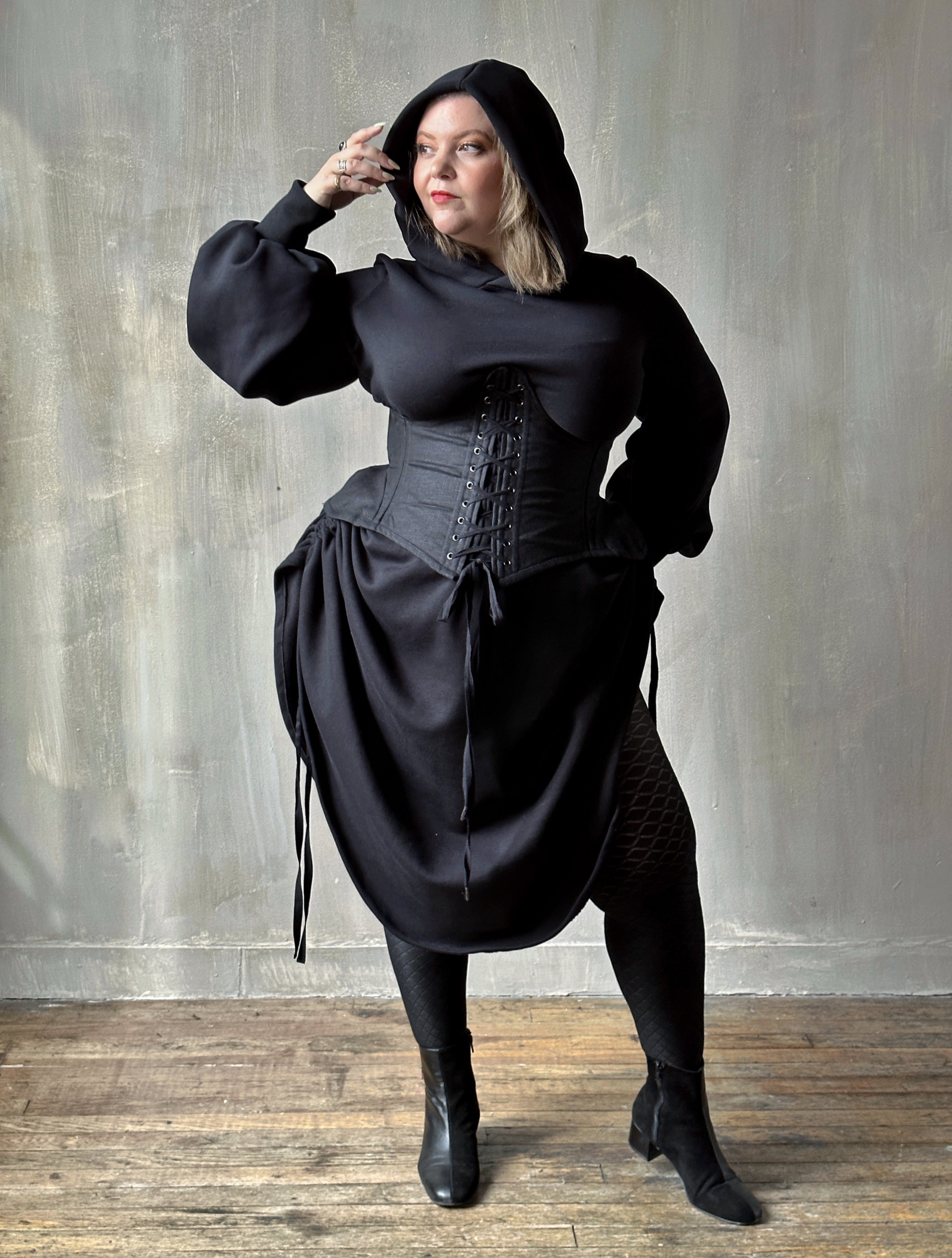 Spring '25: Underbust Pannier Corset in Black Linen (Pre-Order)
