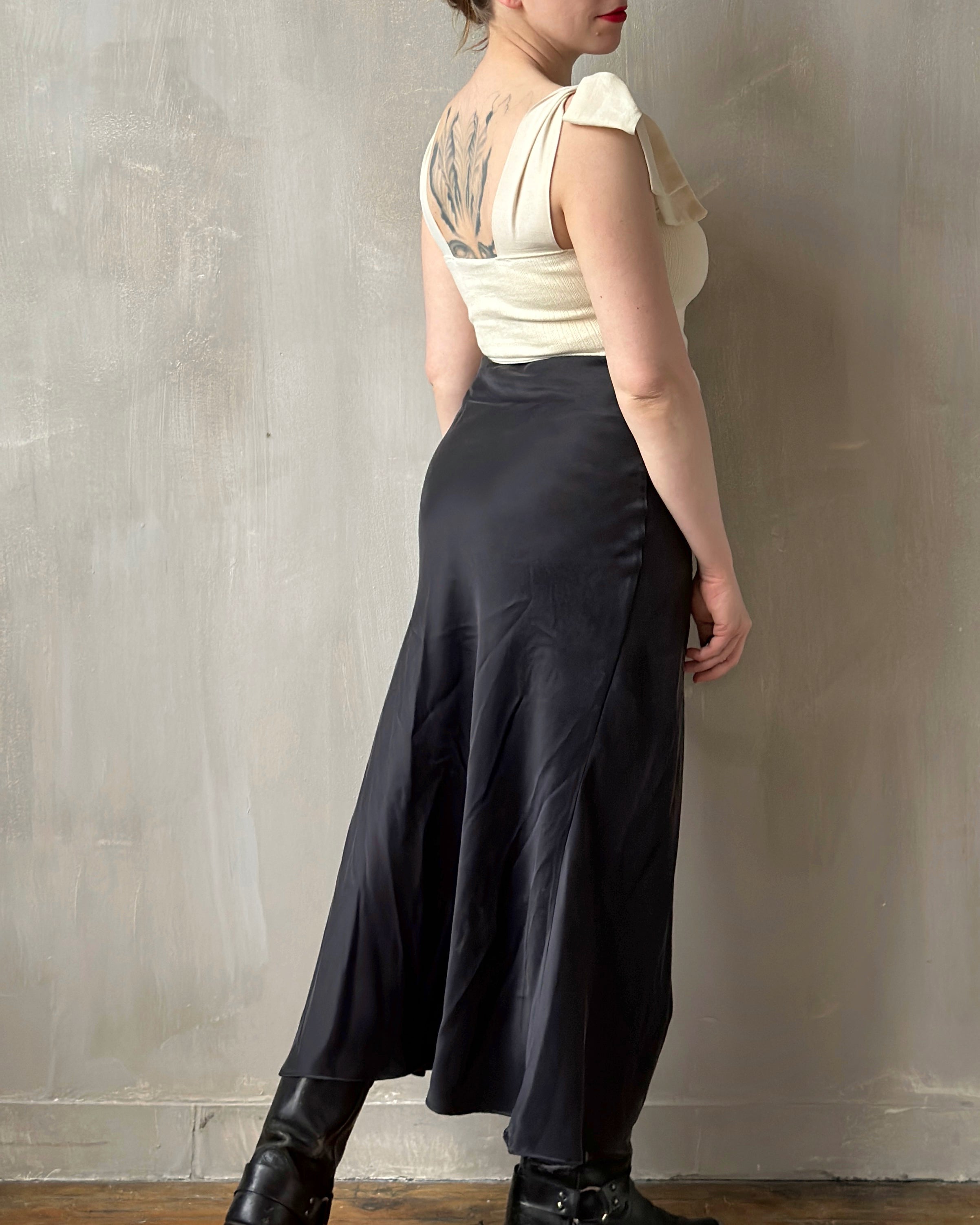 Bias Cut Charcoal Silk Slip Skirt (Pre-Order)