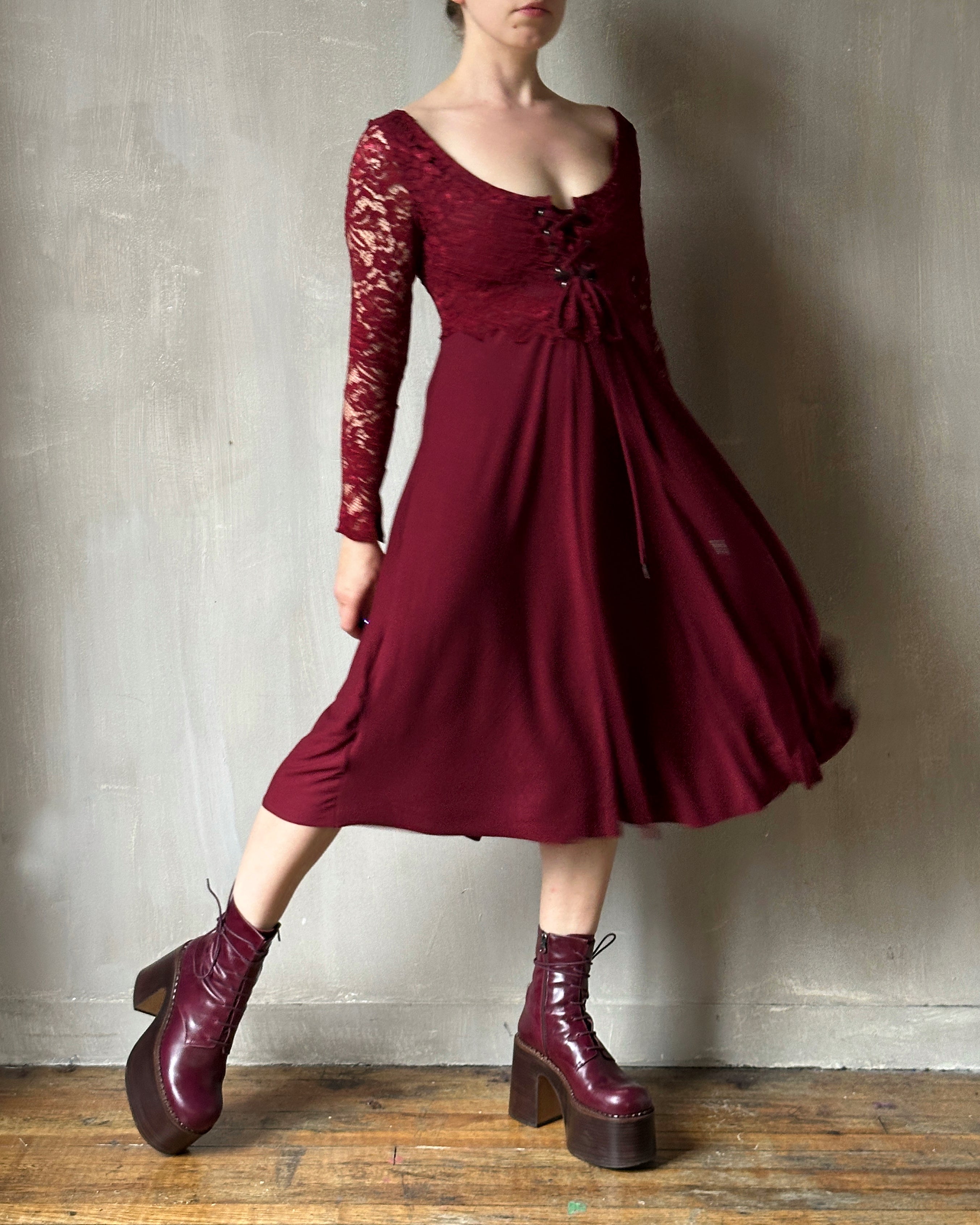 FW'24:  Lace Overlay Dress in Blood Red (Pre-Order)