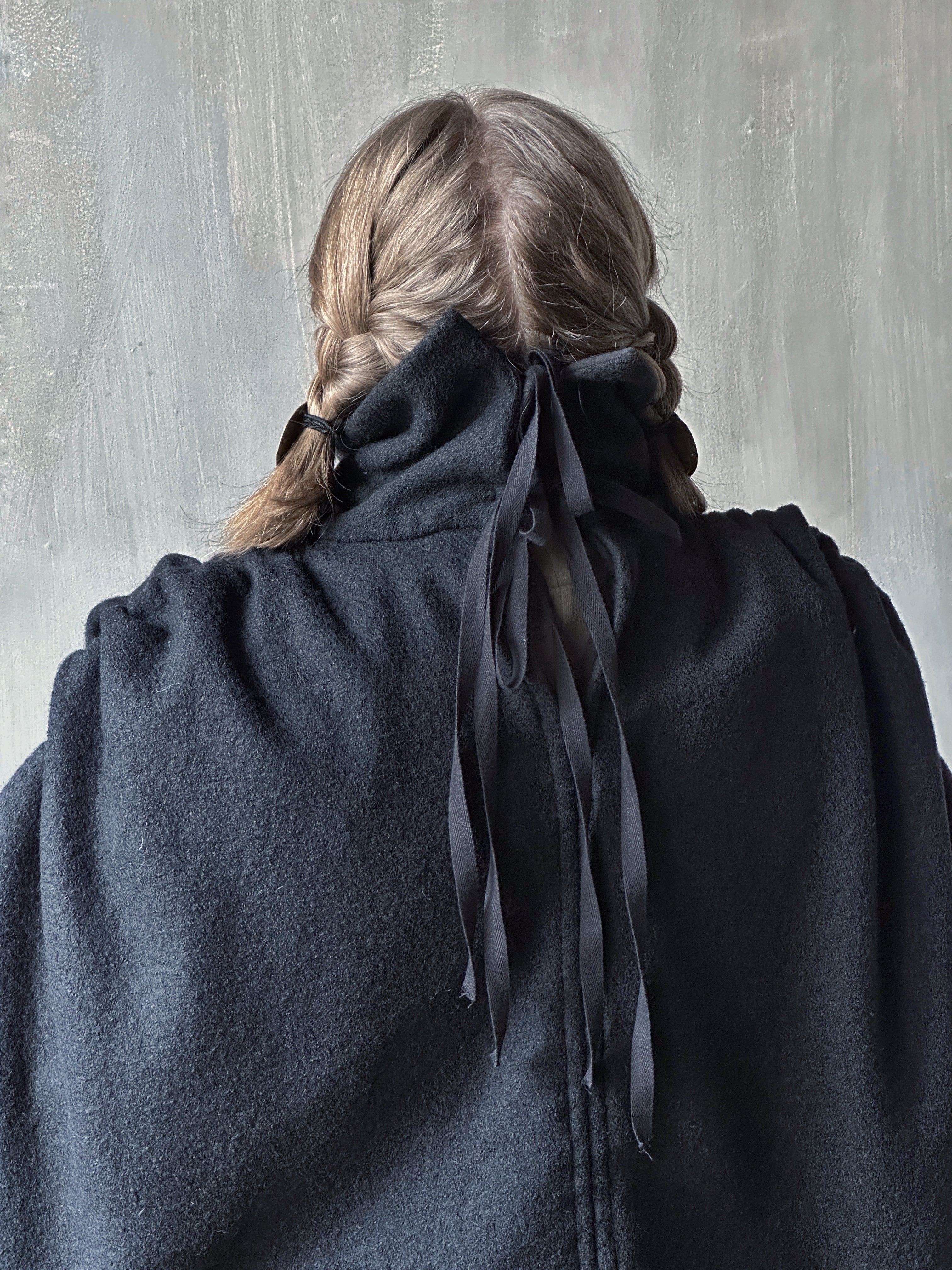 Ruched Capelet in Black Wool