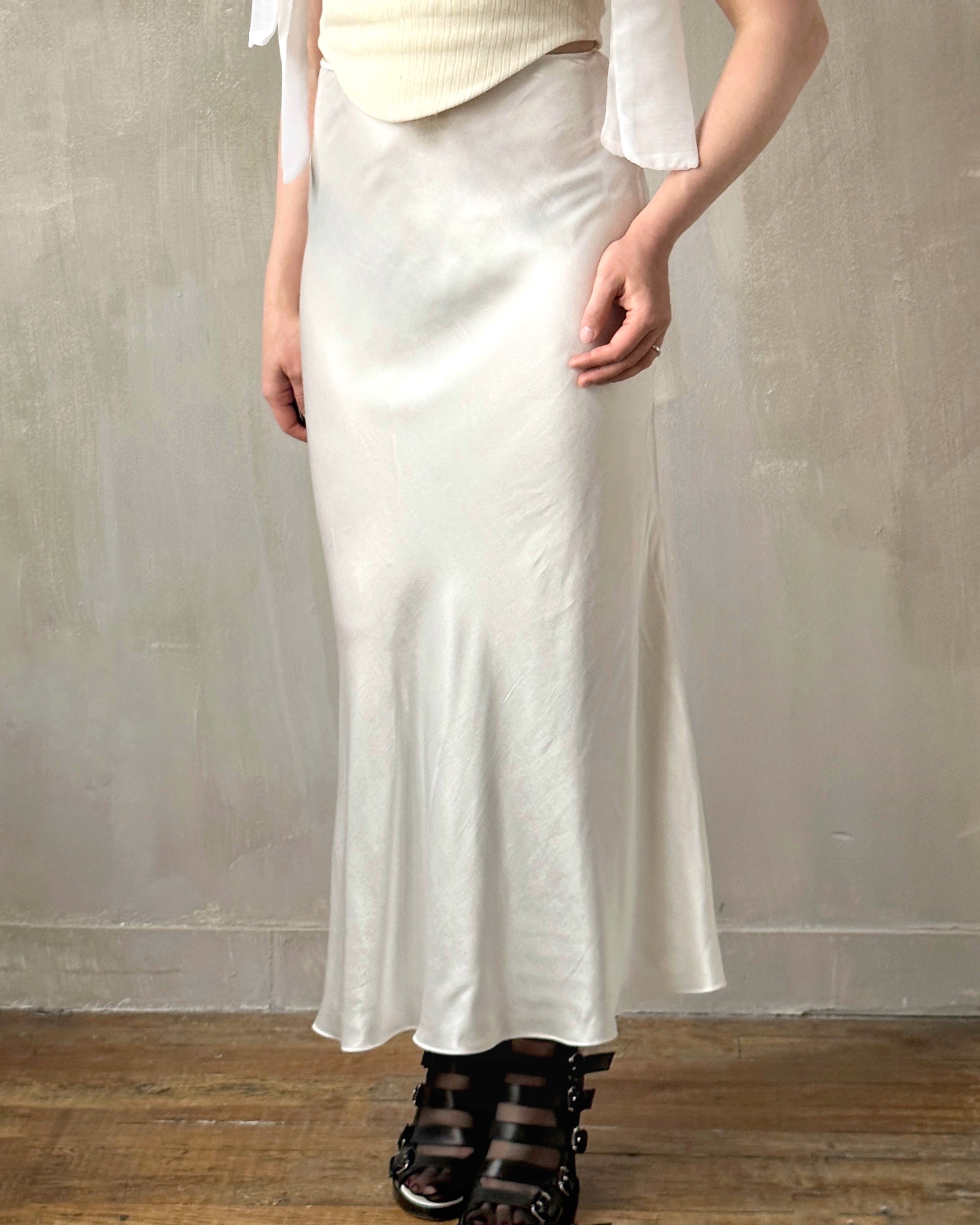 Sample Sale: Bias Cut Ivory Satin Slip Skirt (Size I)