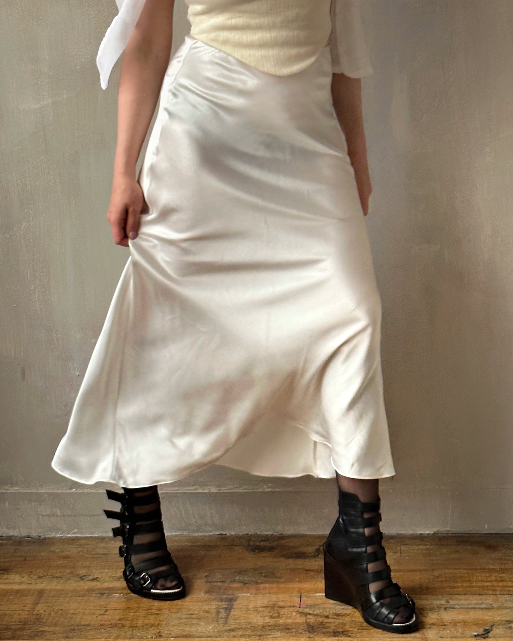 Sample Sale: Bias Cut Ivory Satin Slip Skirt (Size I)