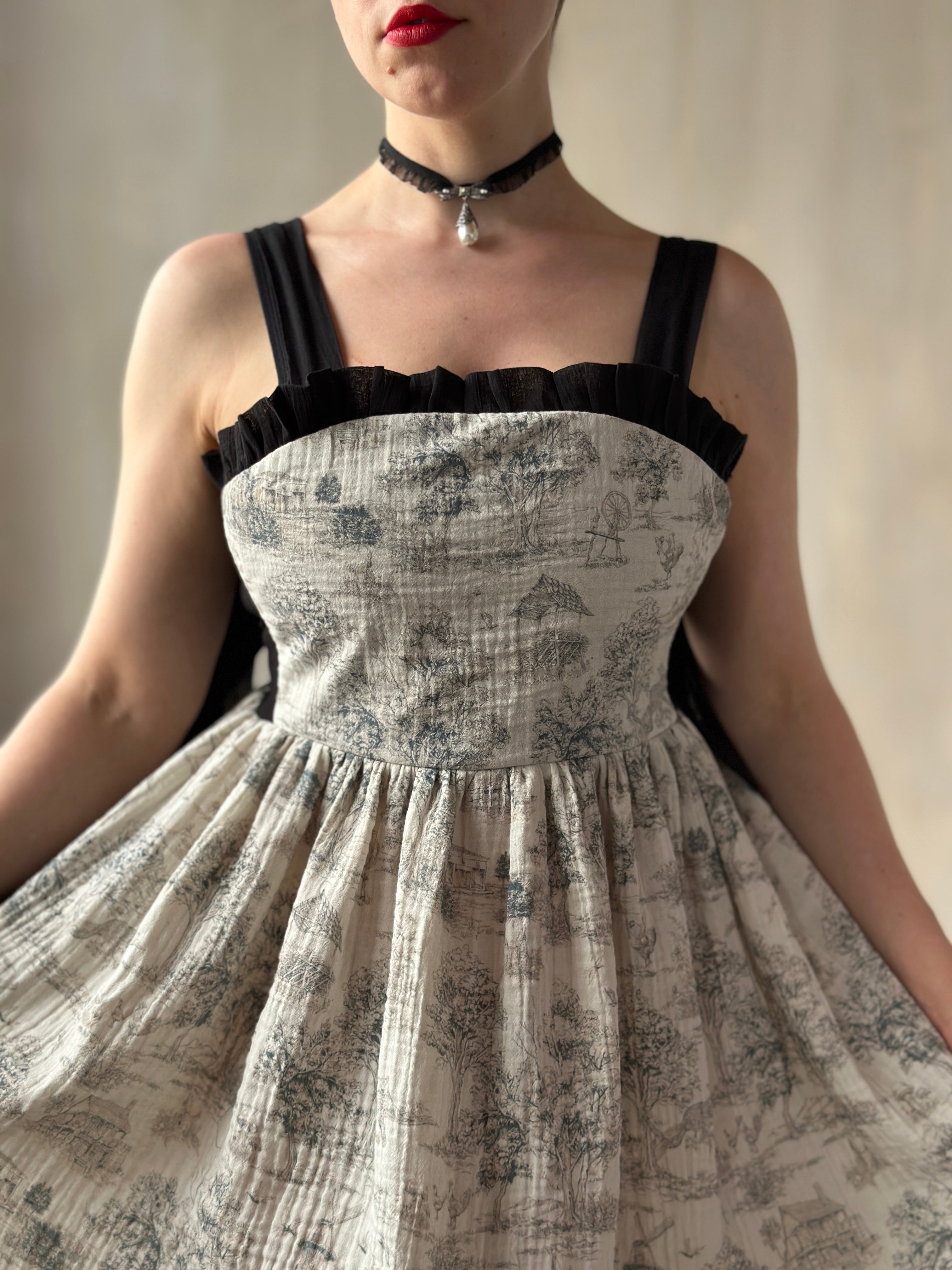 Heloise Dress in Toile de Jouy (Made-To-Order)