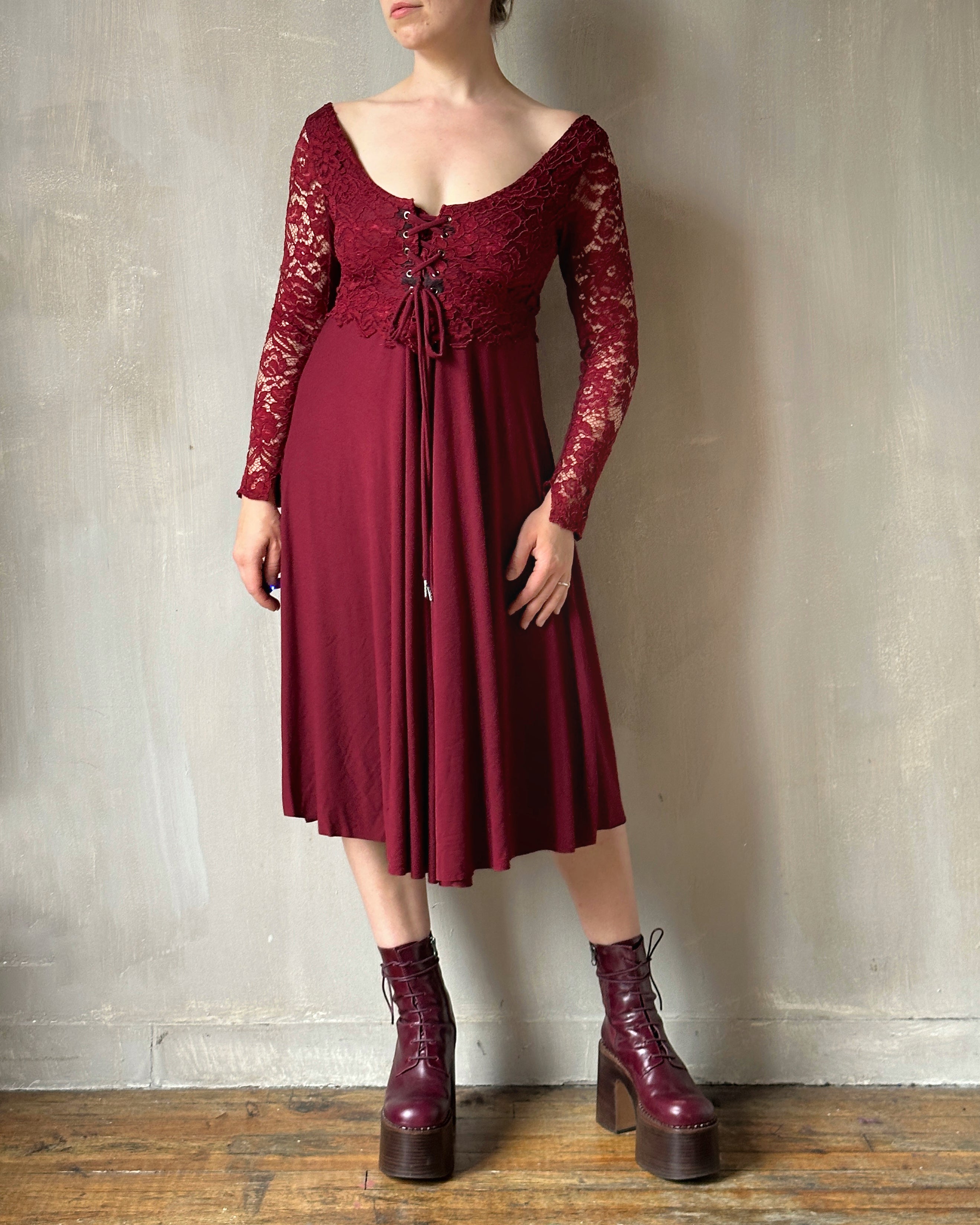 FW'24:  Lace Overlay Dress in Blood Red (Pre-Order)