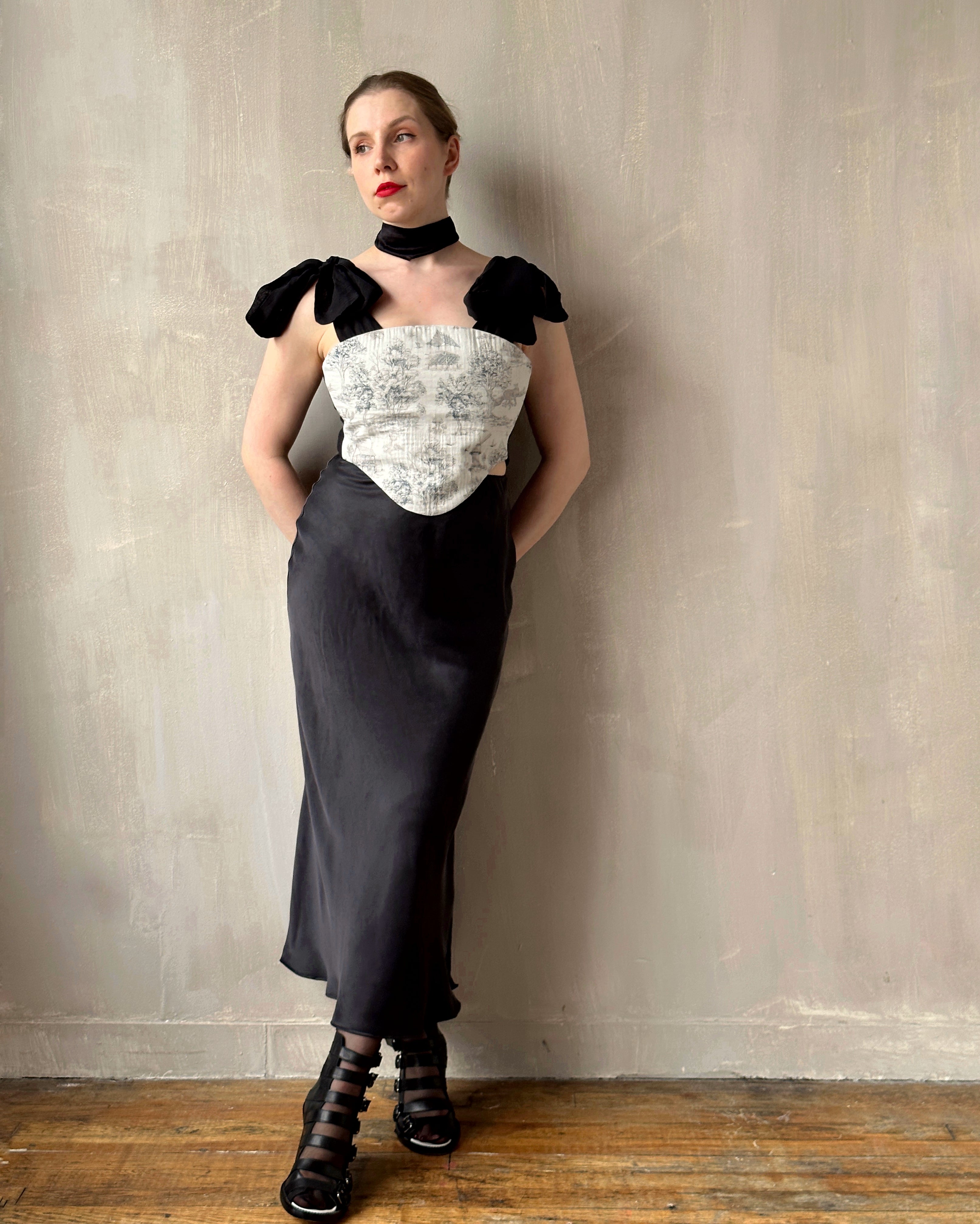 Bias Cut Charcoal Silk Slip Skirt (Pre-Order)
