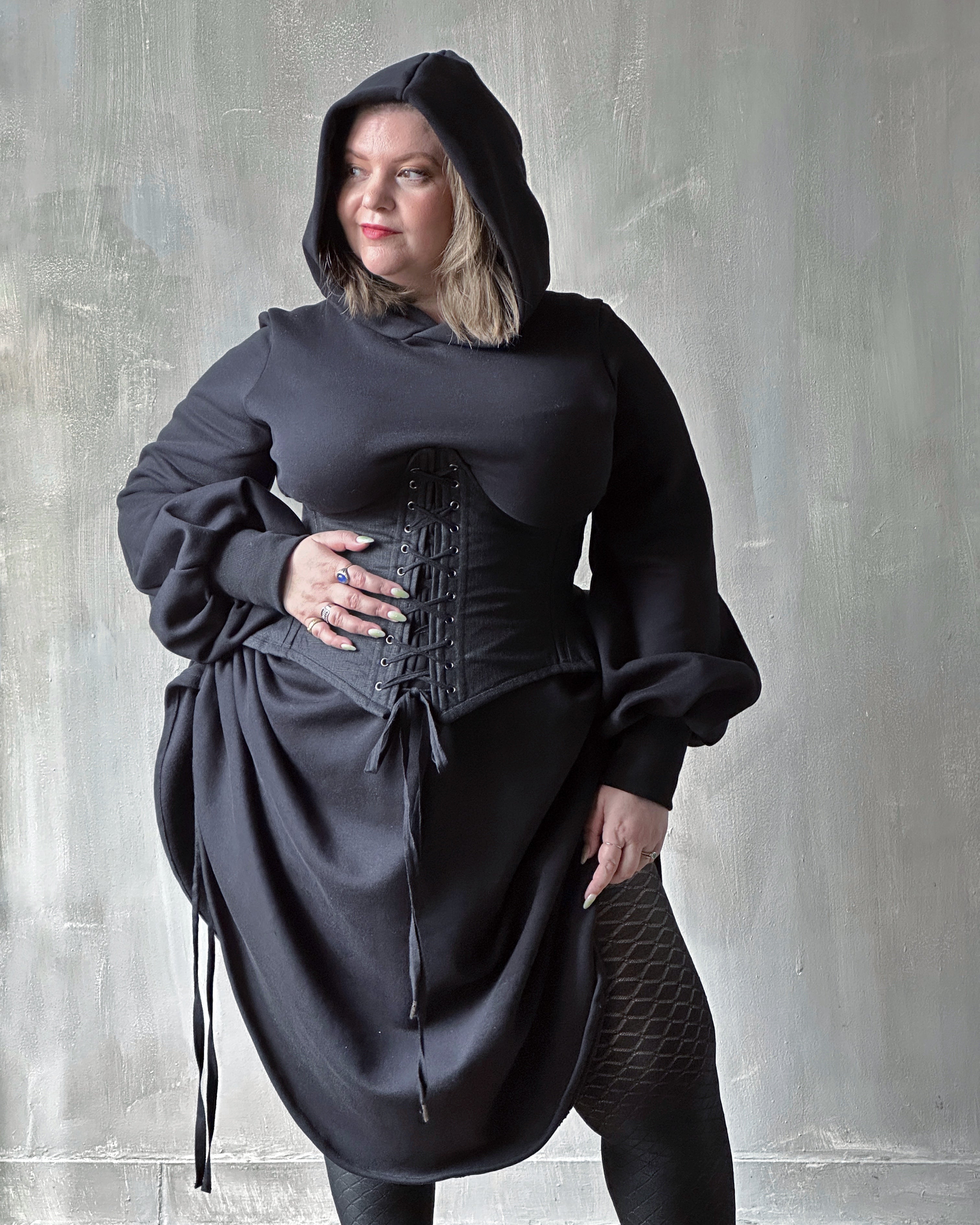 Spring '25: Underbust Pannier Corset in Black Linen (Pre-Order)