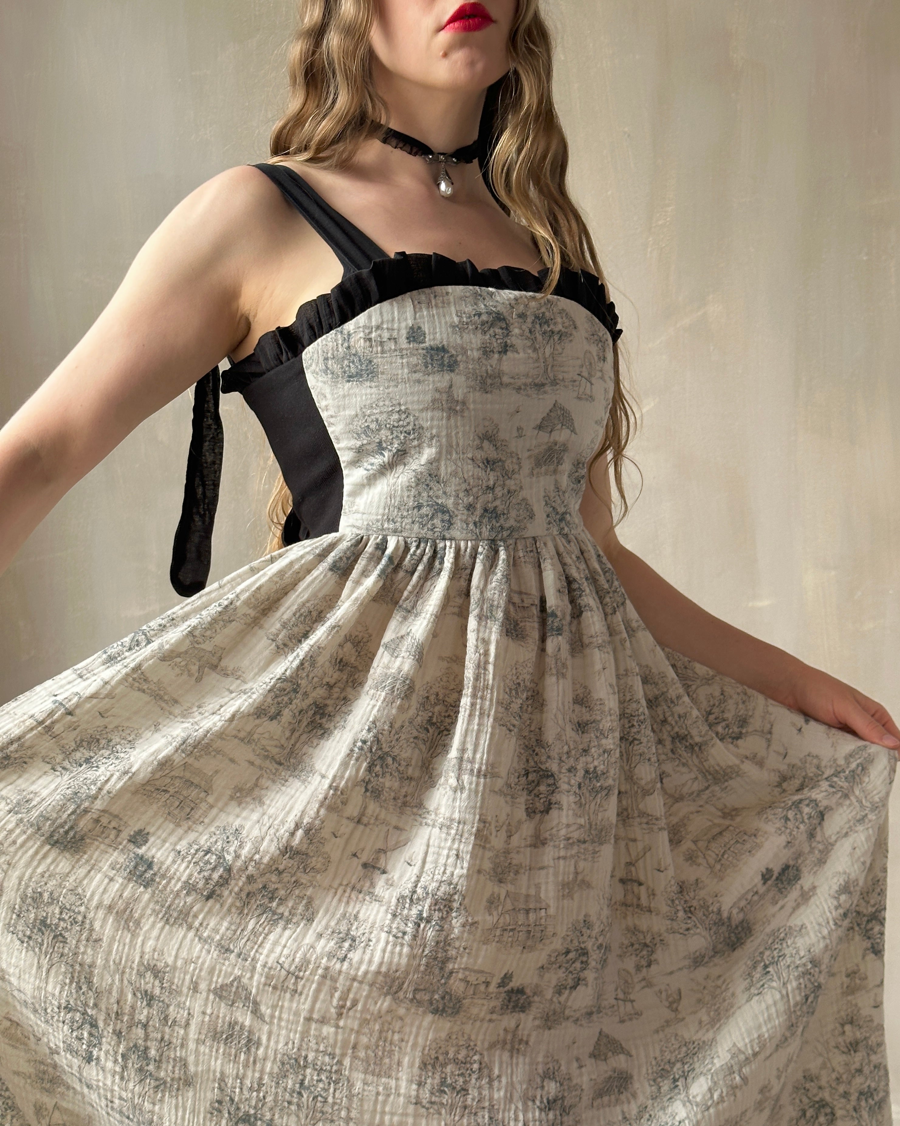 Heloise Dress in Toile de Jouy (Made-To-Order)
