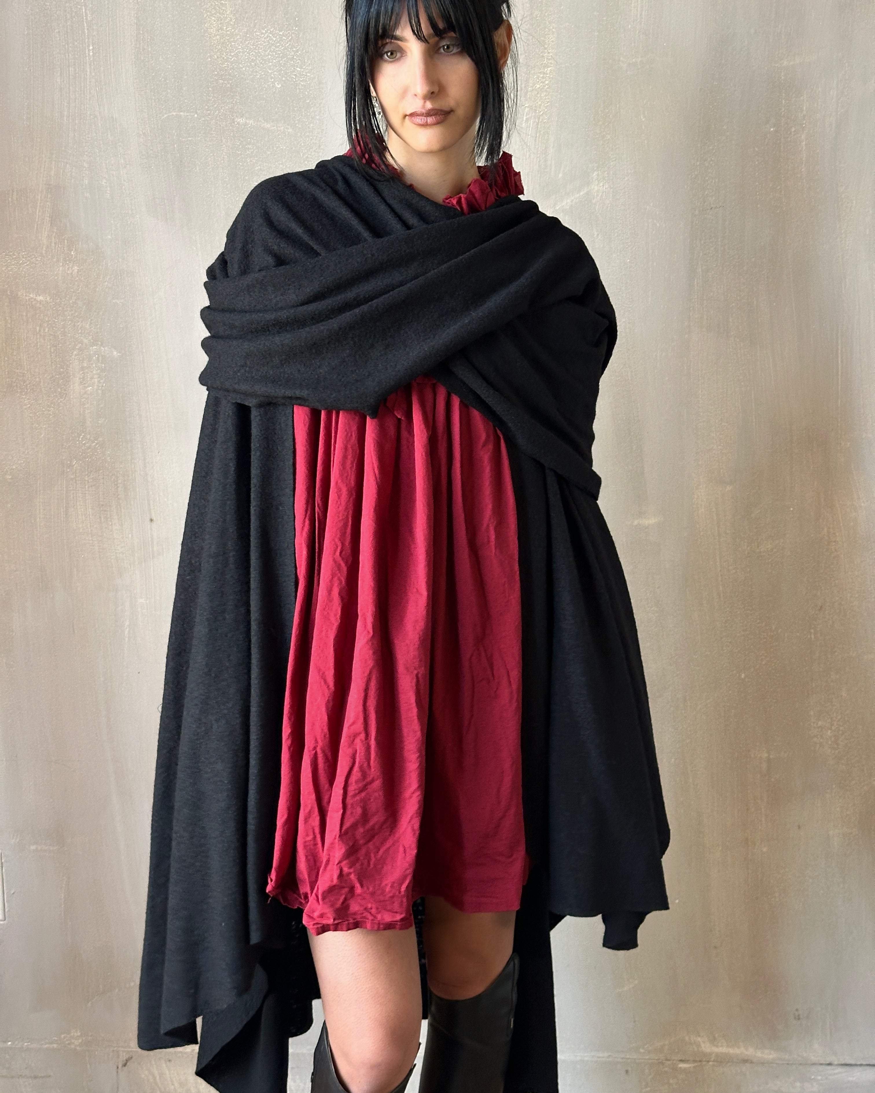 Mythic Cape in Black Boiled Wool (Pre-Order)