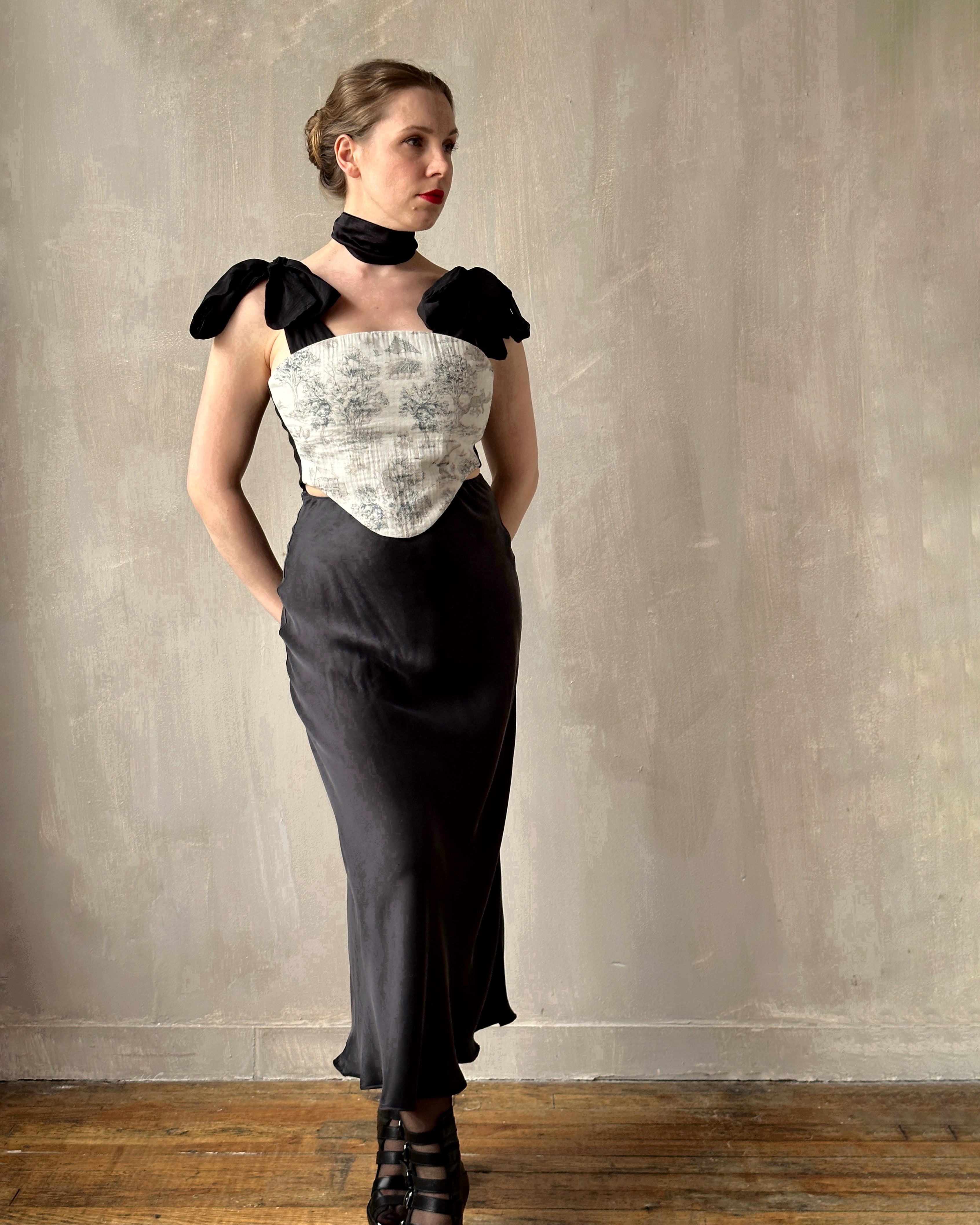 Bias Cut Charcoal Silk Slip Skirt (Pre-Order)