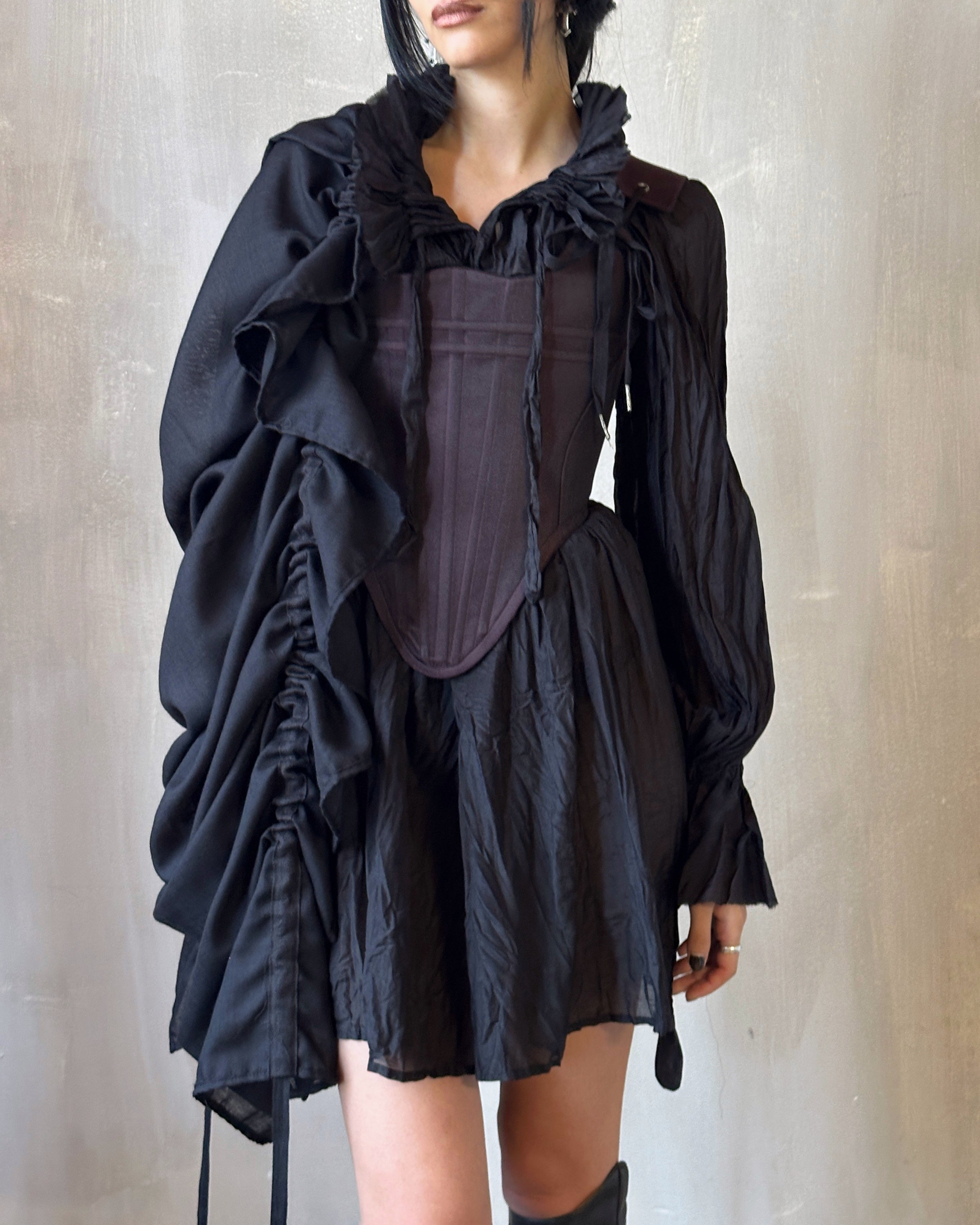 FW'24:  Black Drawstring Shawl in Wool