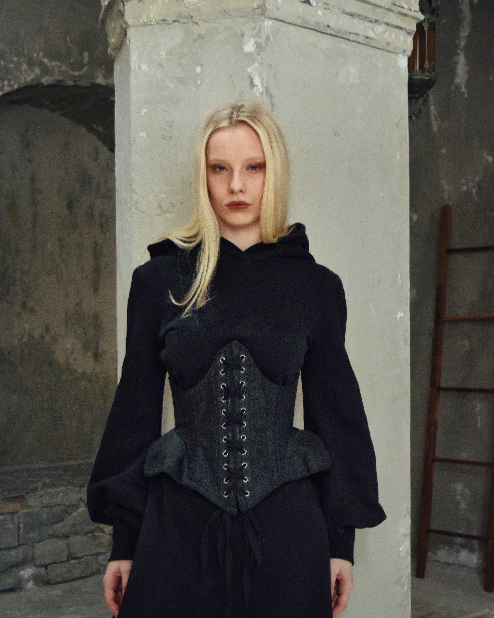 Spring '25: Underbust Pannier Corset in Black Linen (Pre-Order)