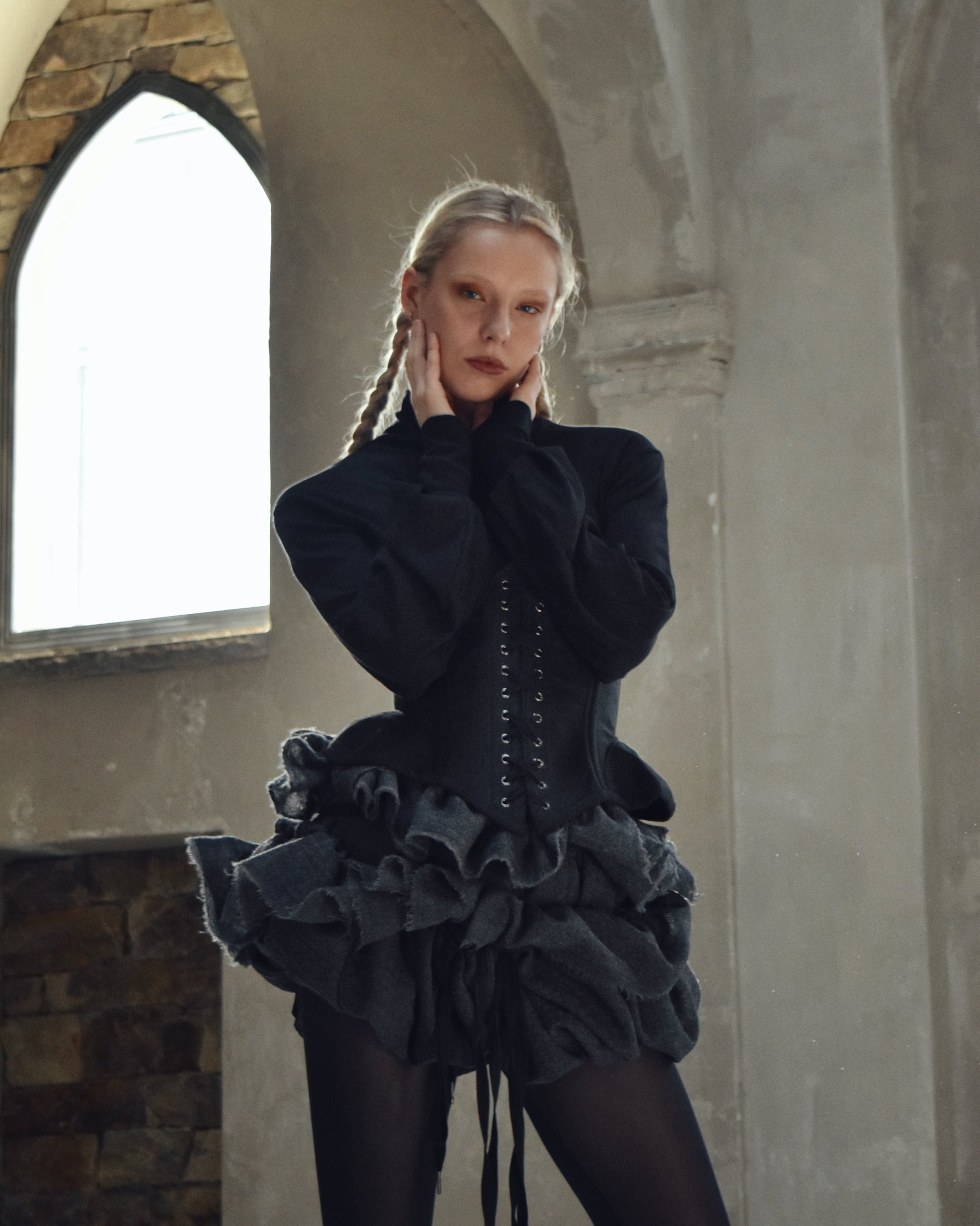 Spring '25: Underbust Pannier Corset in Black Linen (Pre-Order)
