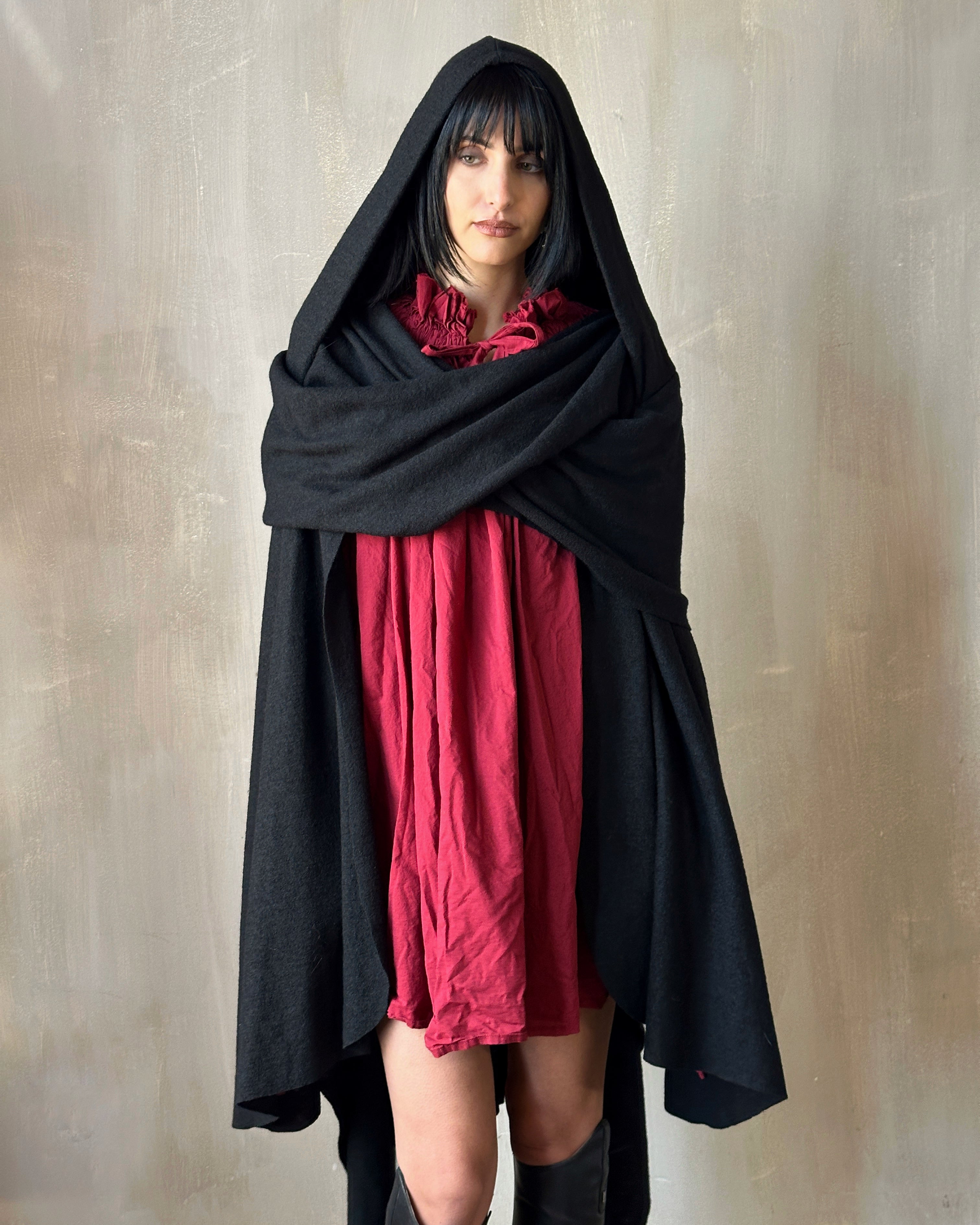 Mythic Cape in Black Boiled Wool (Pre-Order)