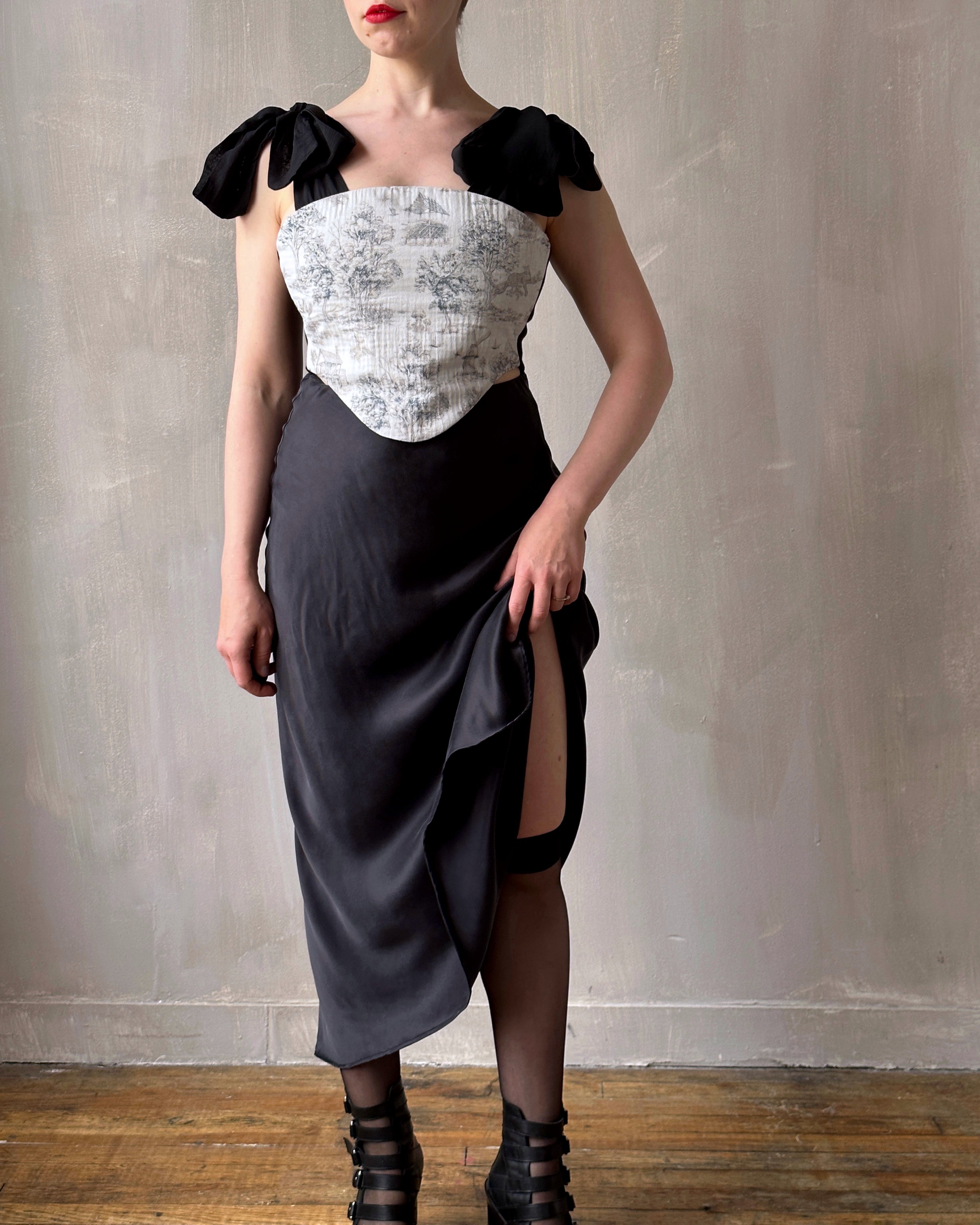 Bias Cut Charcoal Silk Slip Skirt (Pre-Order)