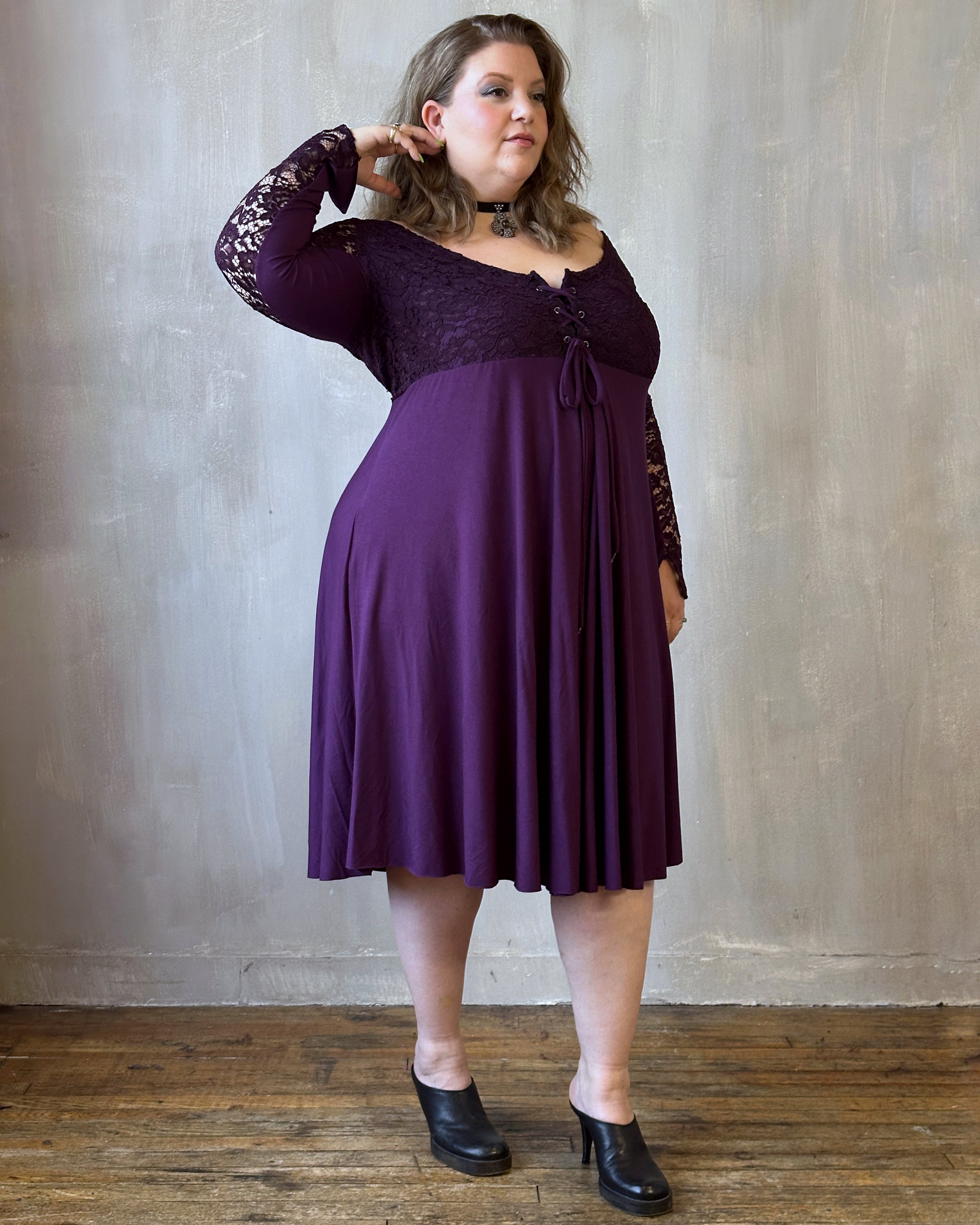 Sample Sale: Lace Overlay Dress in Purple Nightshade (Size I & V)
