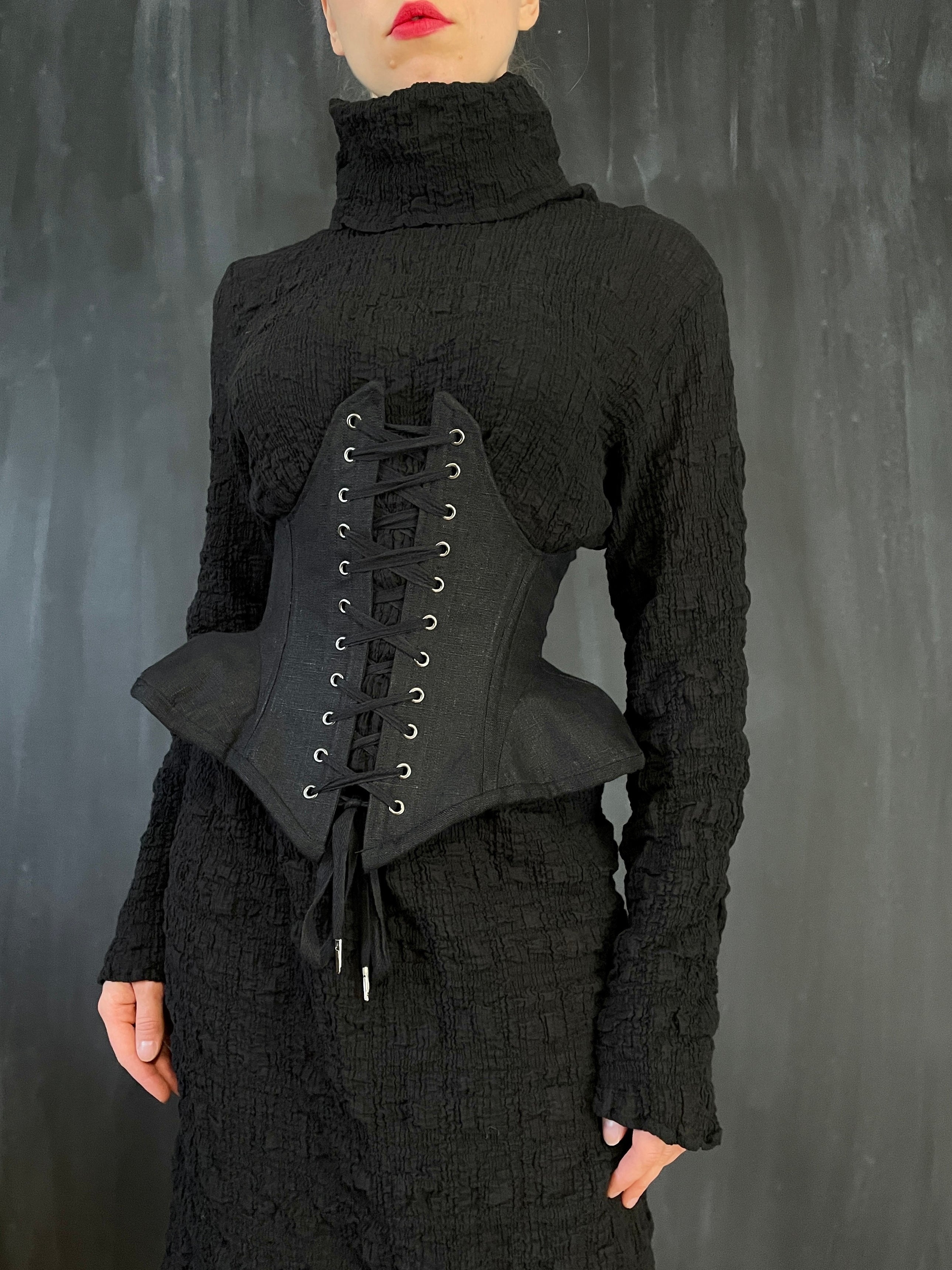 FW'24: Underbust Pannier Corset in Black Linen (In Stock)