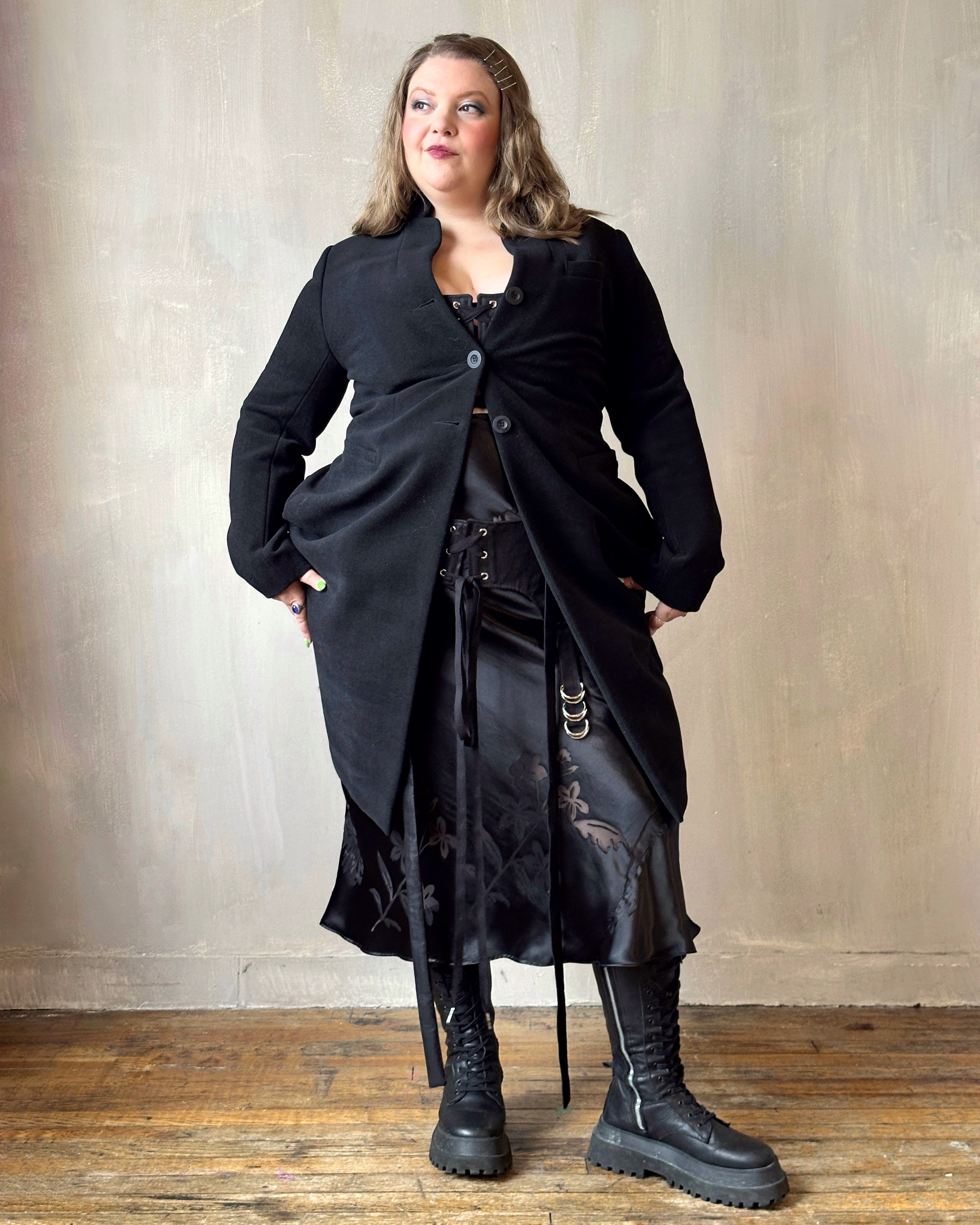 FW'24: Stand Collar Coat with Bustle