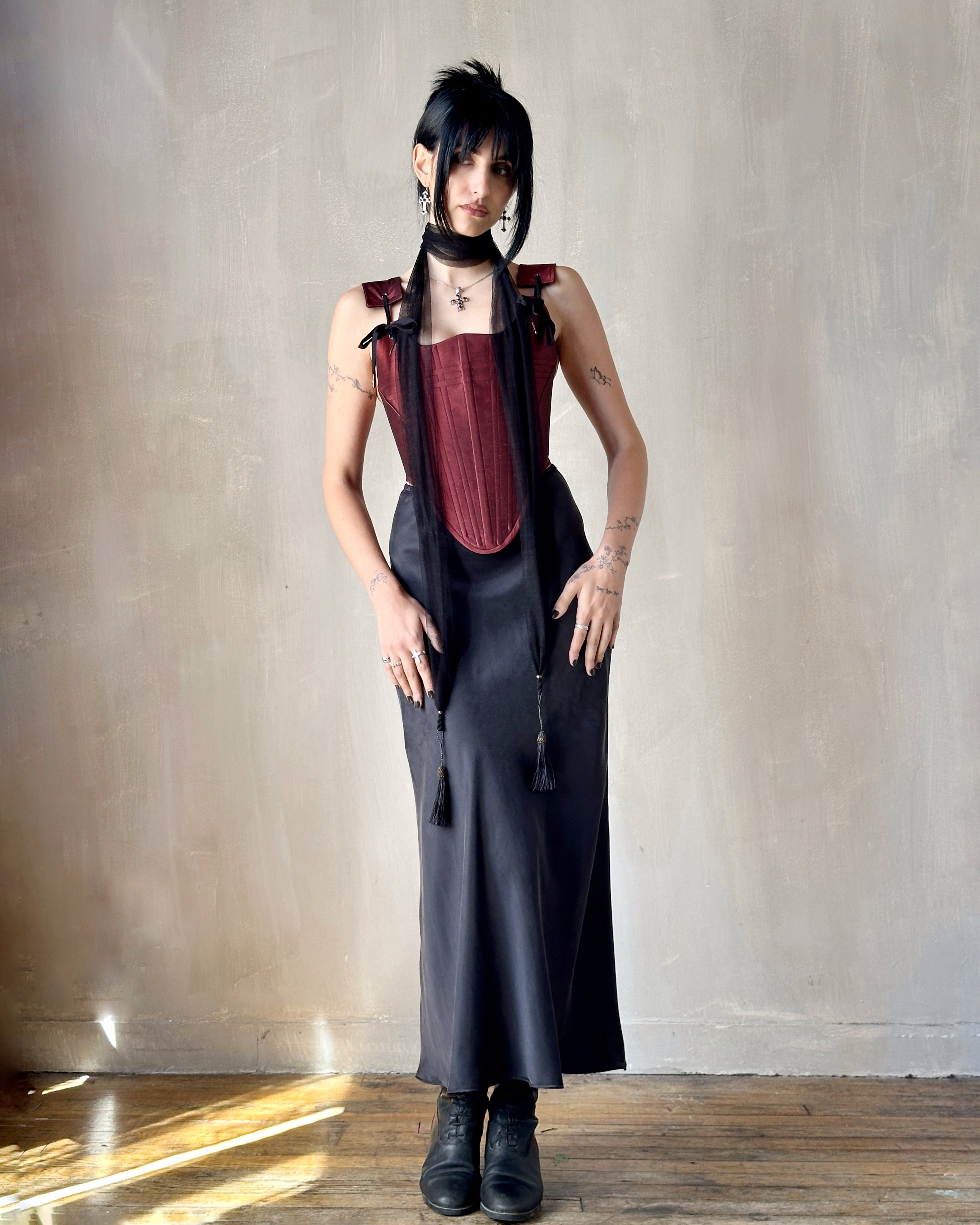 FW'24:  Black Tasseled Scarf in Silk (Pre-Order)