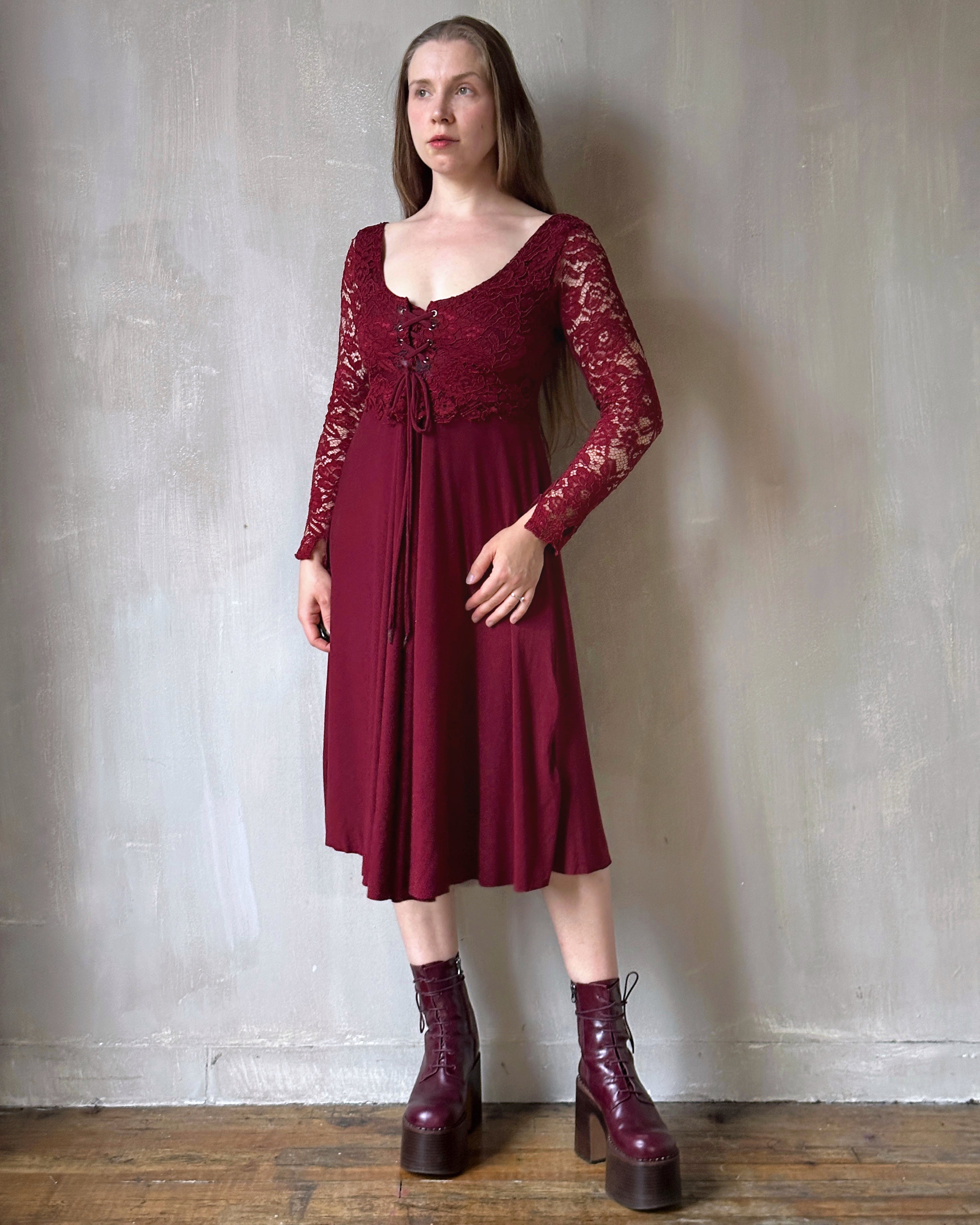 FW'24:  Lace Overlay Dress in Blood Red (Pre-Order)