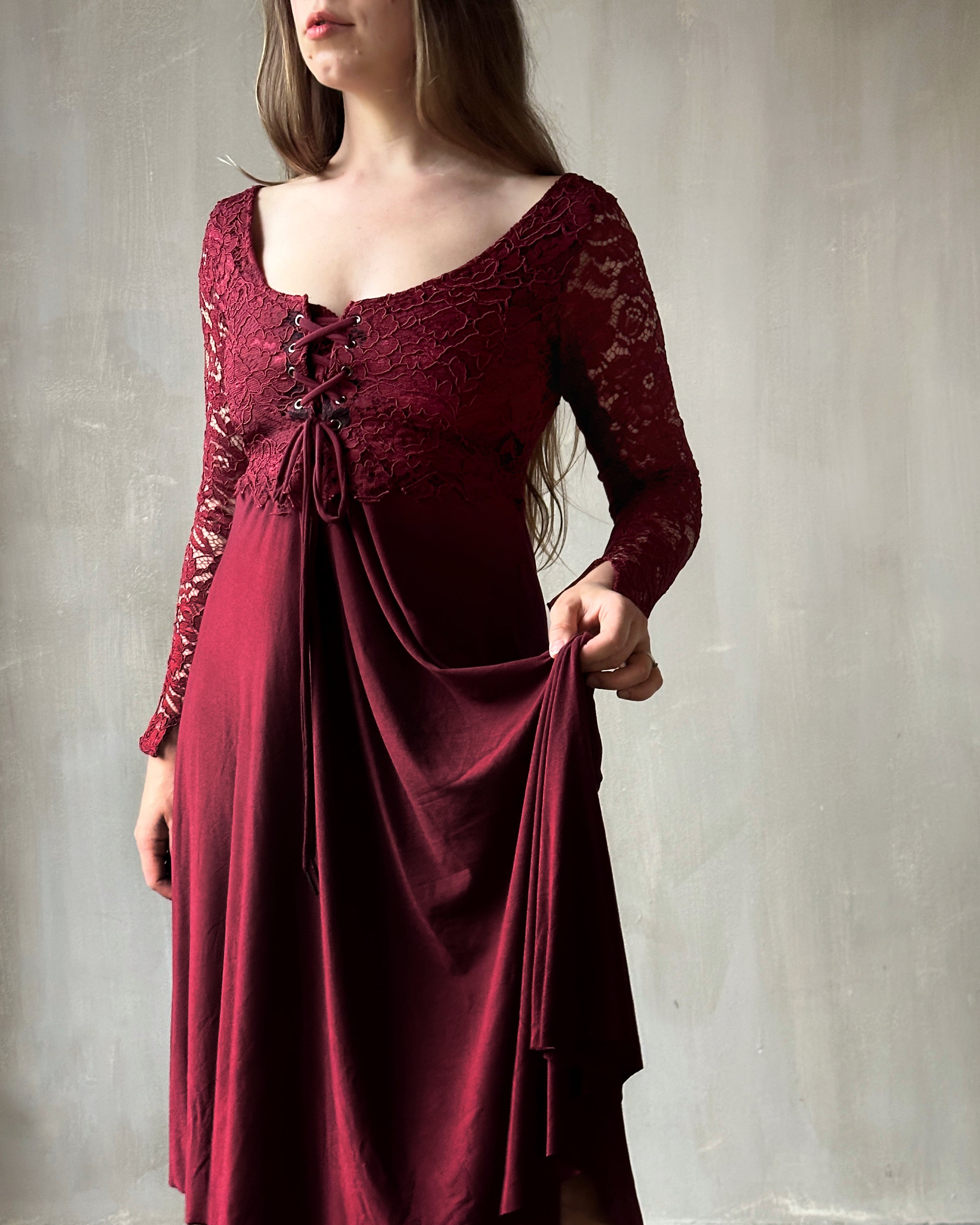 FW'24:  Lace Overlay Dress in Blood Red (Pre-Order)