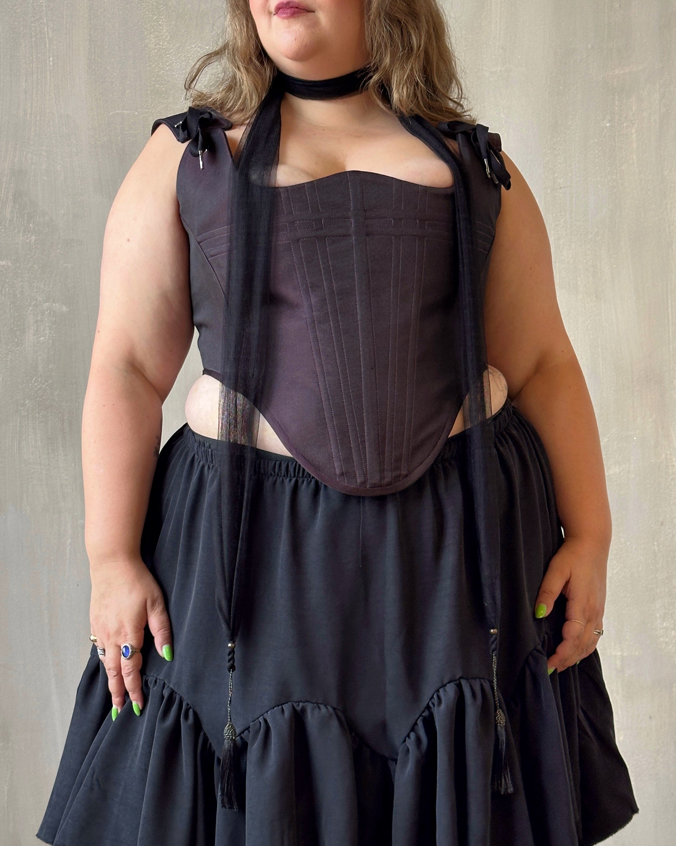 FW'24:  Black Tasseled Scarf in Silk (Pre-Order)