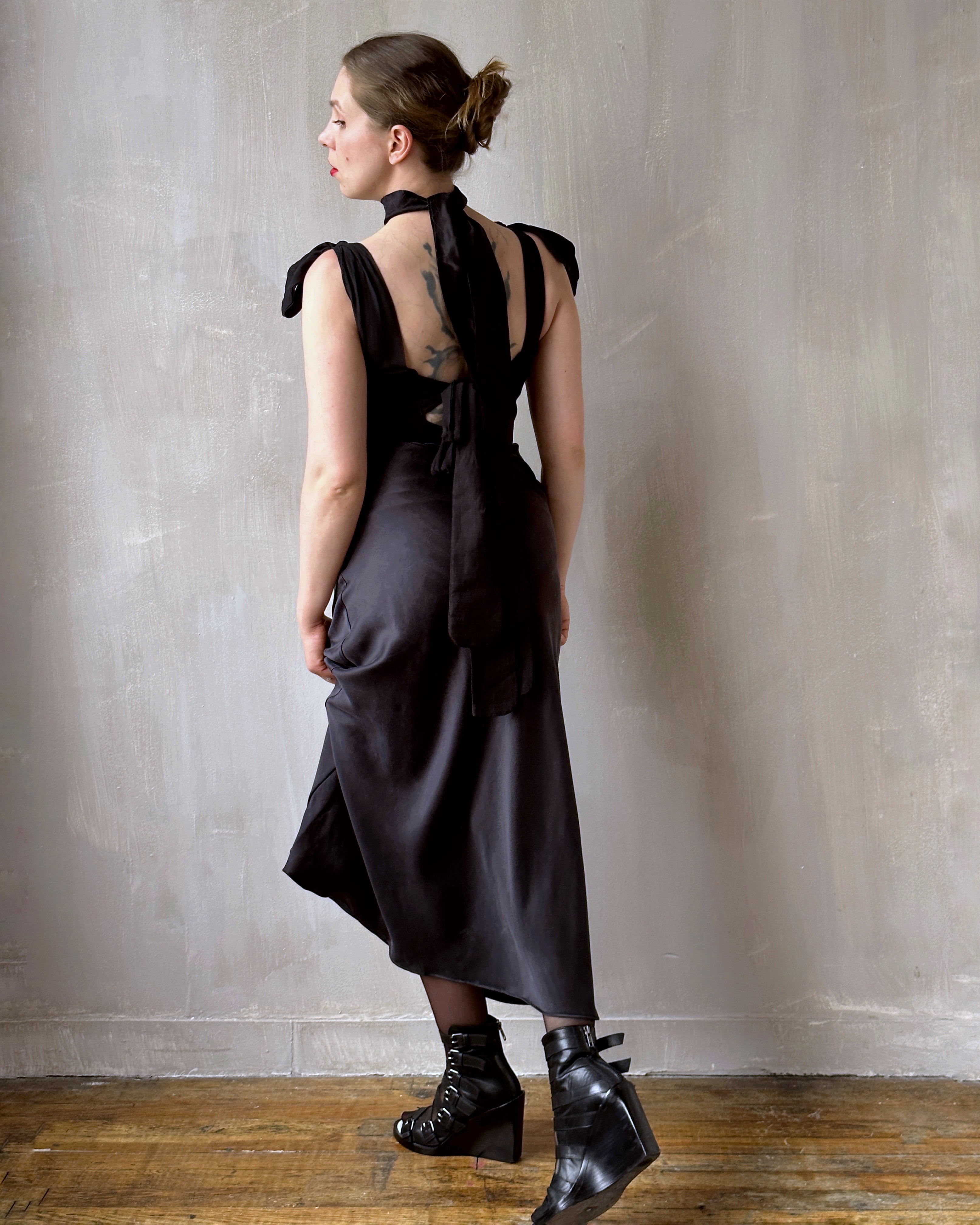 Bias Cut Charcoal Silk Slip Skirt (Pre-Order)