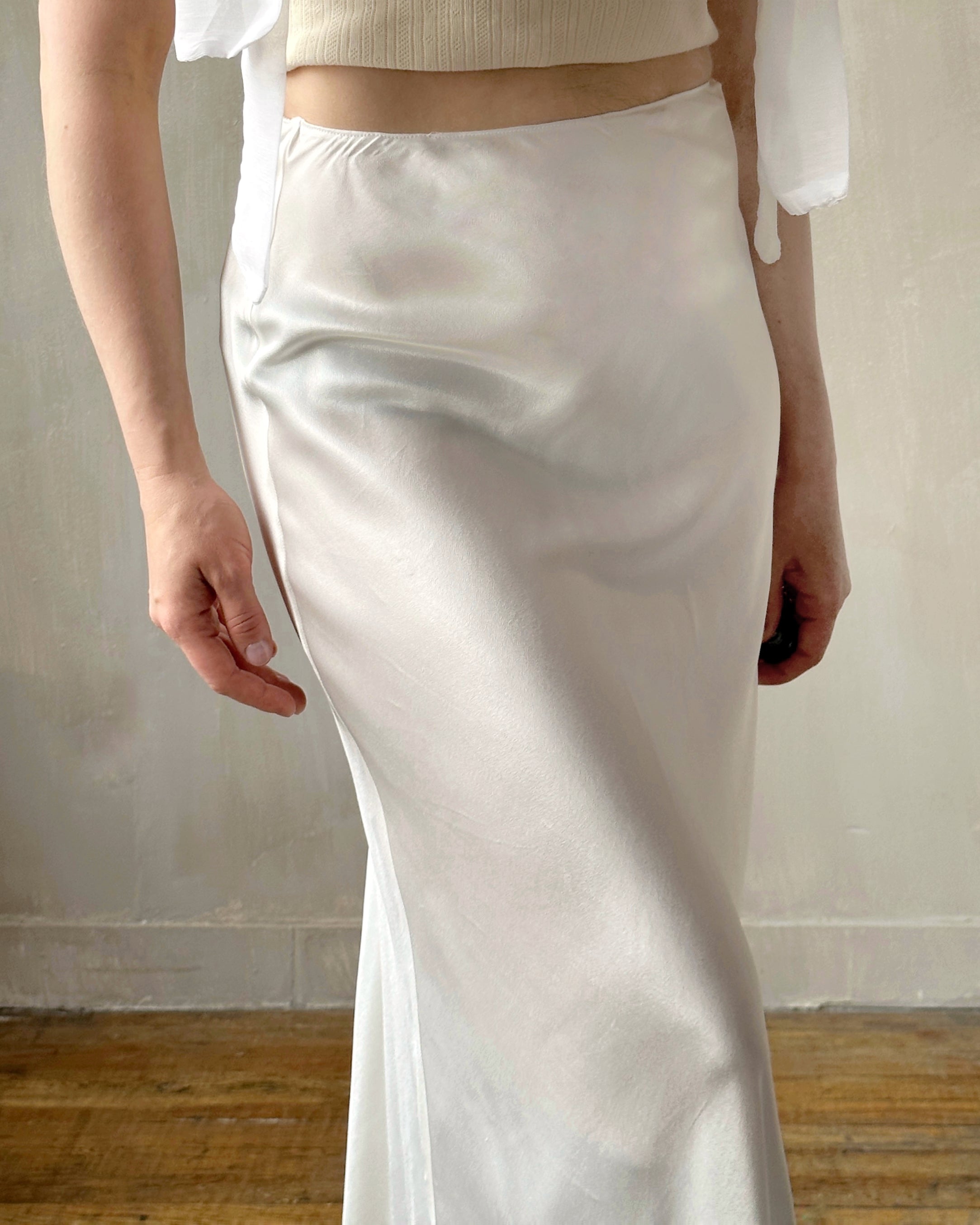 Sample Sale: Bias Cut Ivory Satin Slip Skirt (Size I)