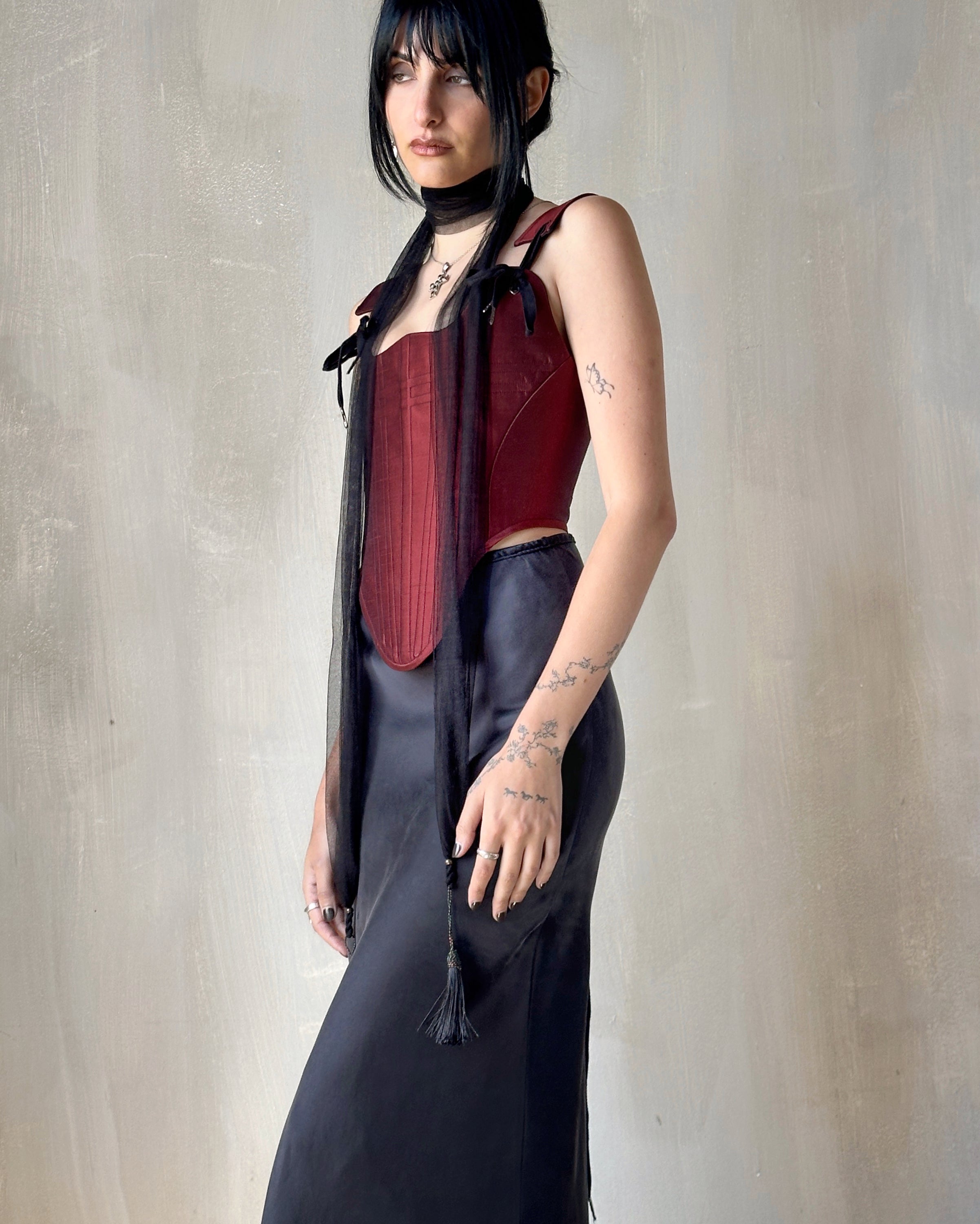 FW'24:  Black Tasseled Scarf in Silk (Pre-Order)