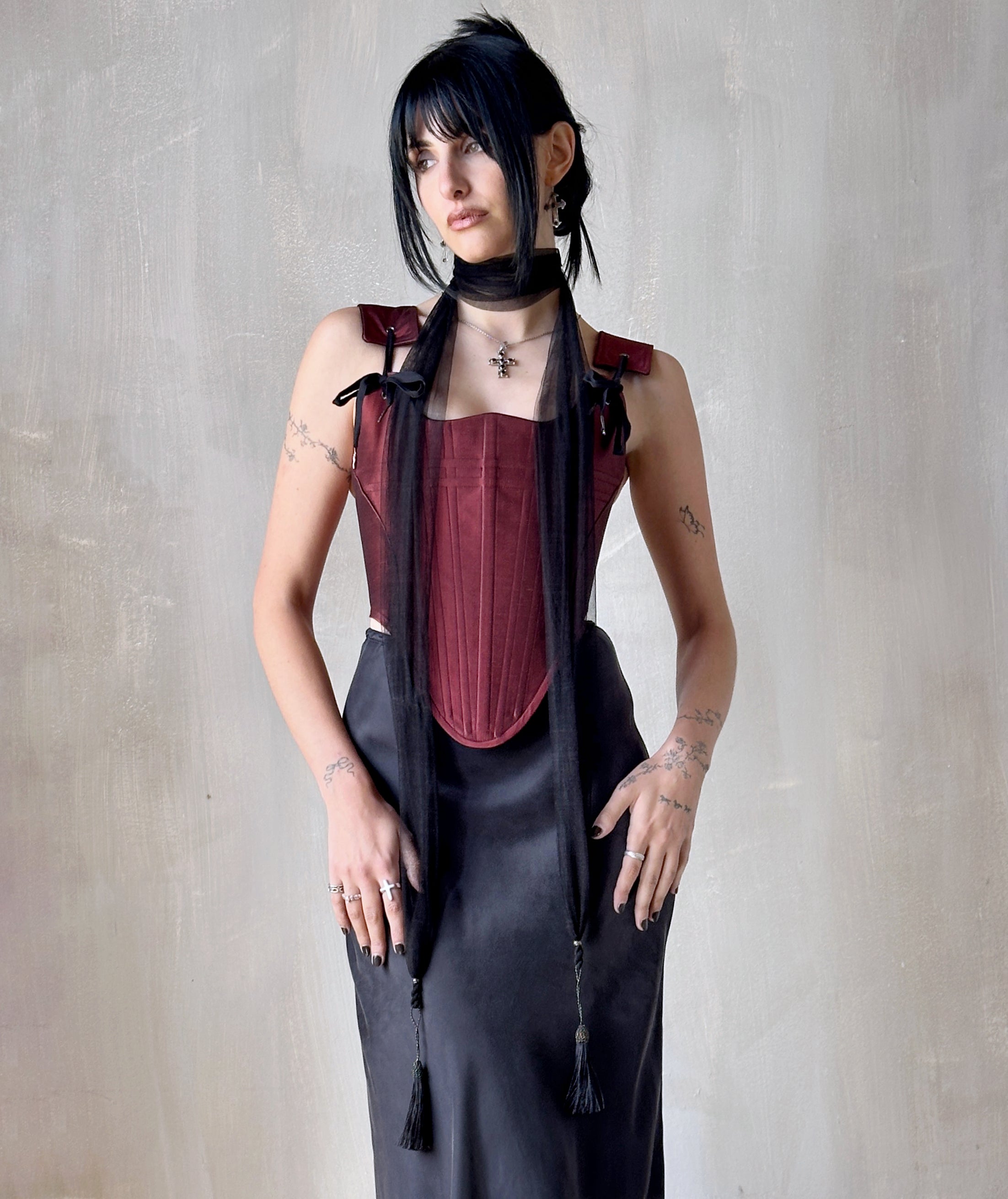 FW'24:  Black Tasseled Scarf in Silk (Pre-Order)