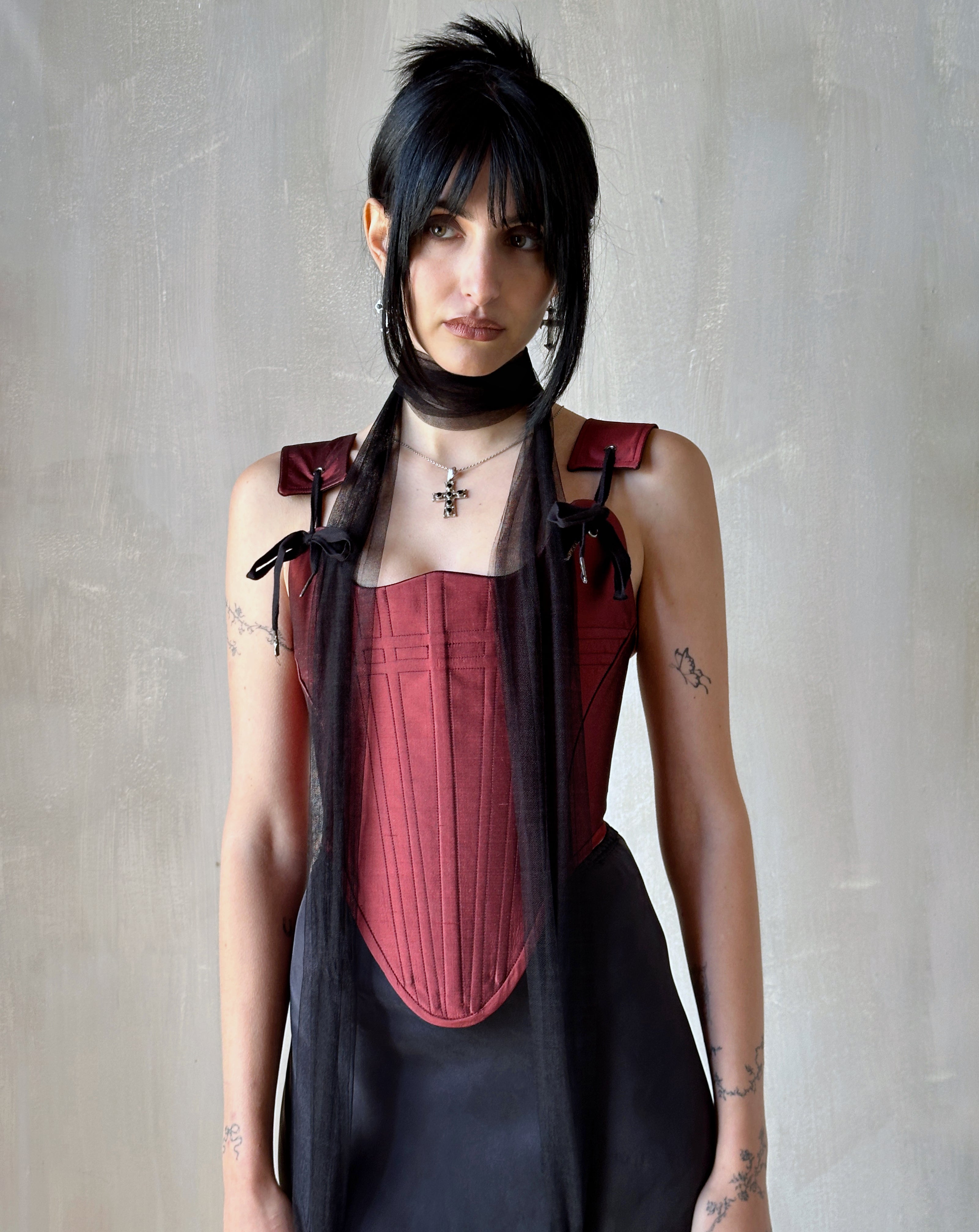 FW'24:  Black Tasseled Scarf in Silk (Pre-Order)