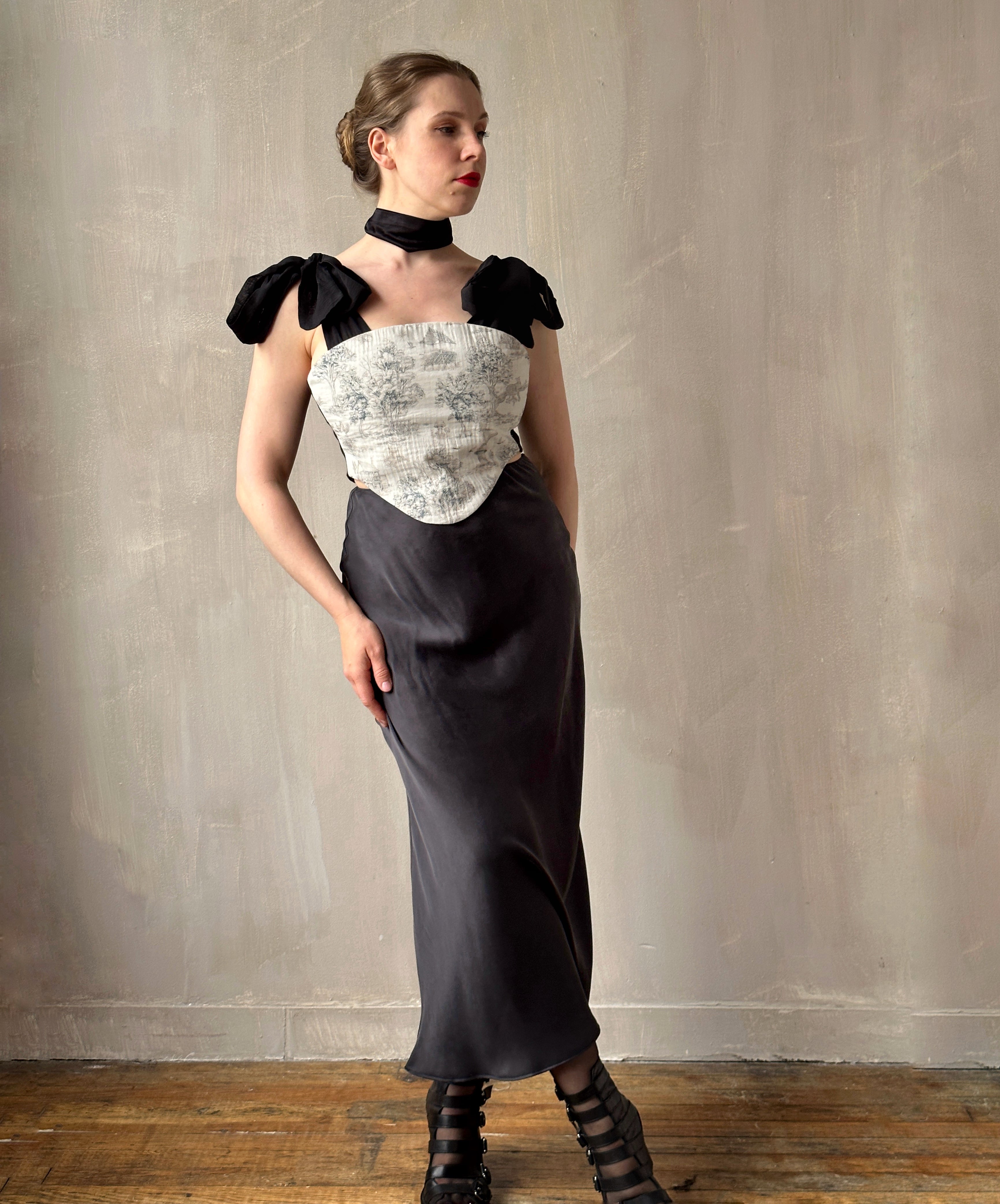 Bias Cut Charcoal Silk Slip Skirt (Pre-Order)