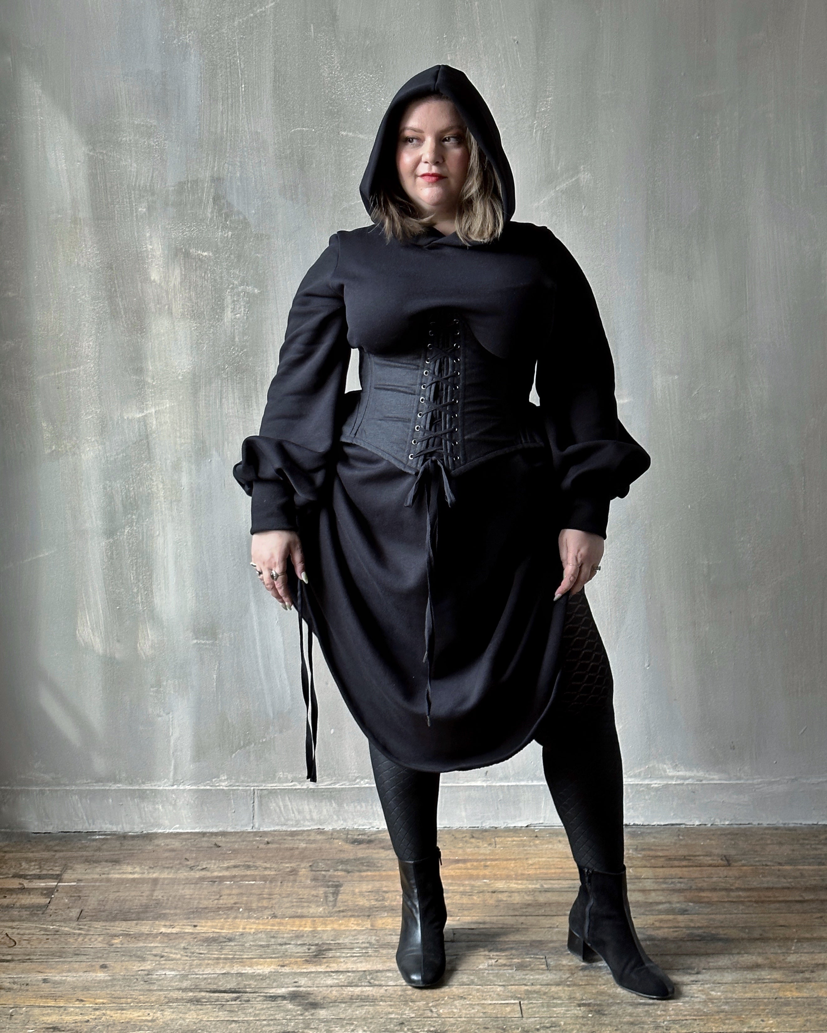 Spring '25: Underbust Pannier Corset in Black Linen (Pre-Order)