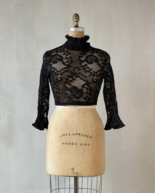 Lace High Collar Top in Black